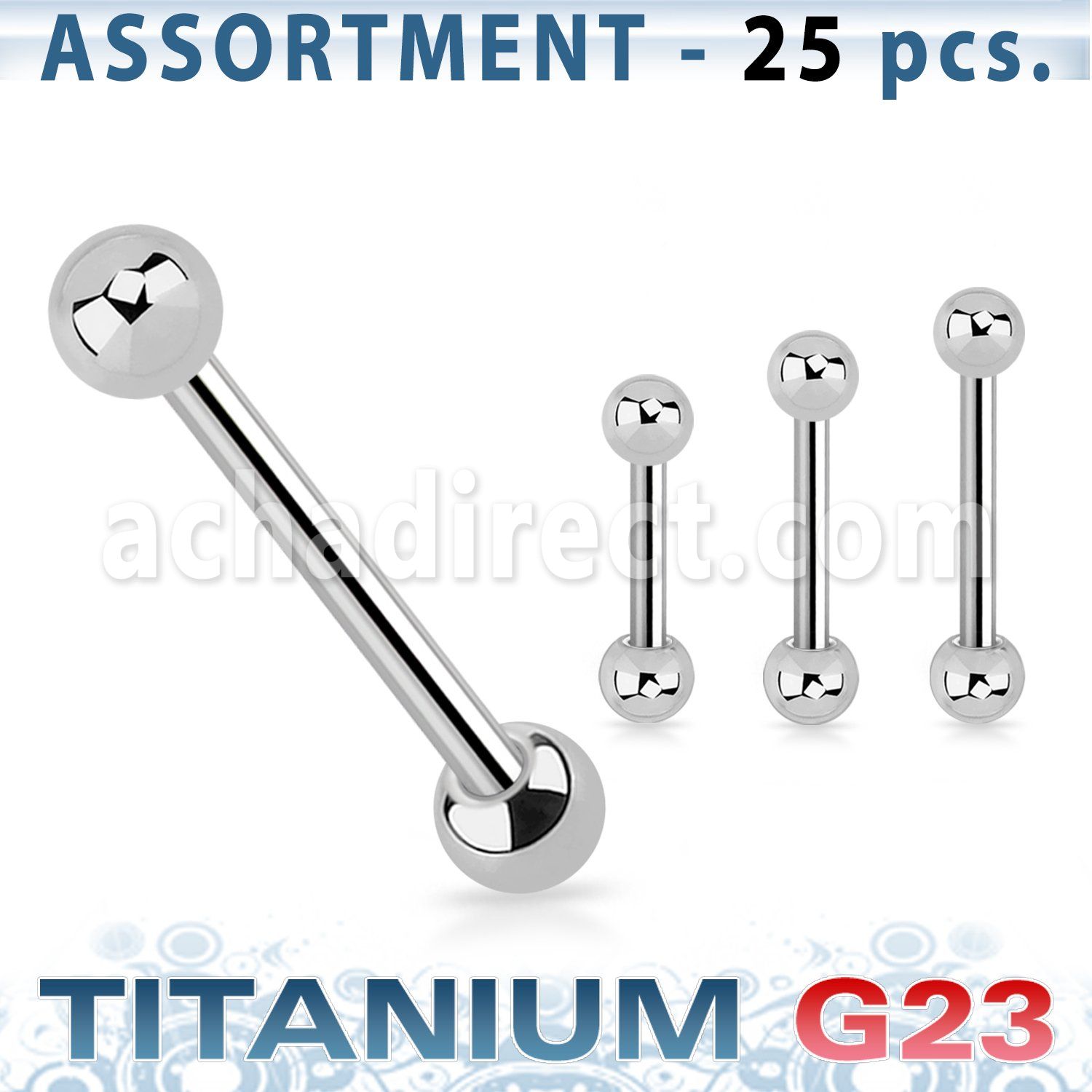 ublk103 bulk of titanium g23 tongue barbells with a 5mm balls