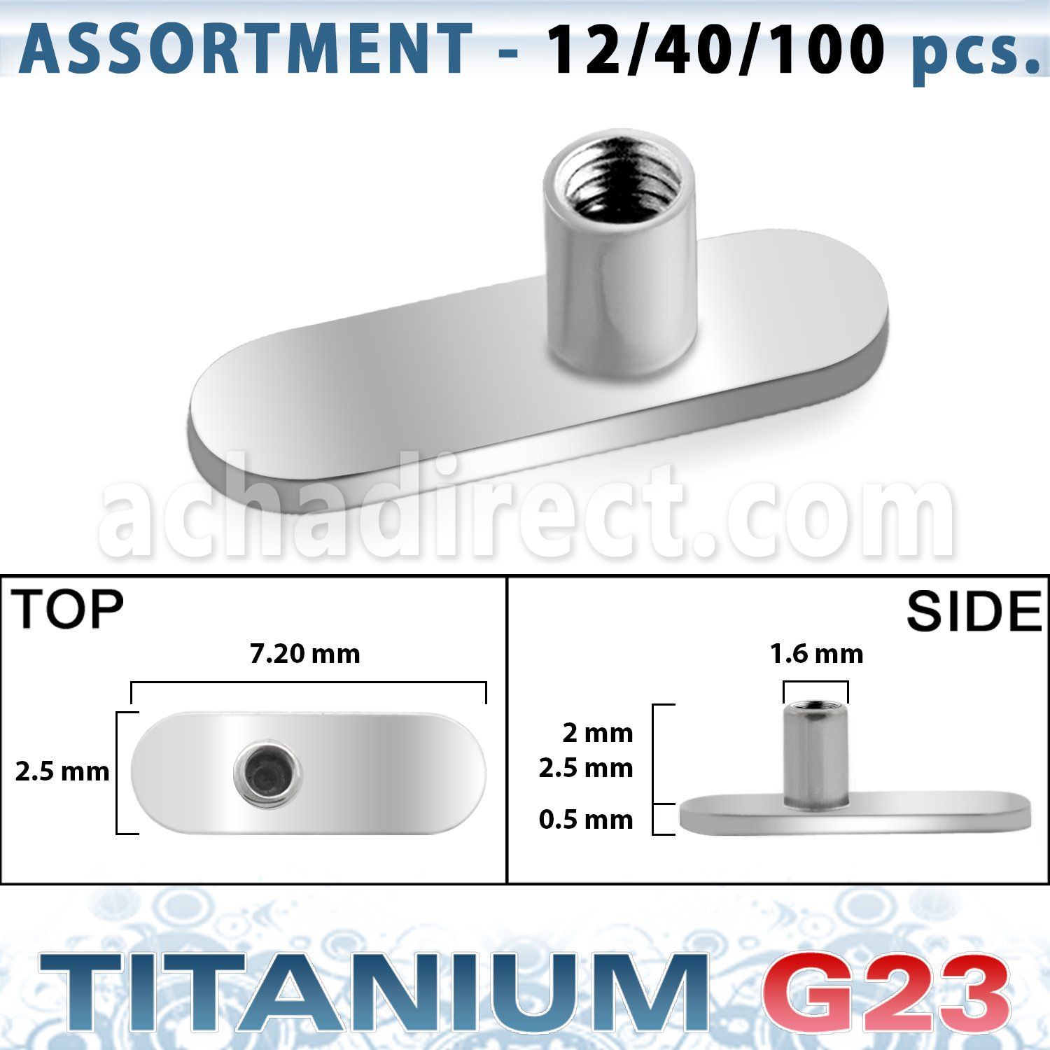 ublk302 bulk of solid titanium g23 dermal anchor base part