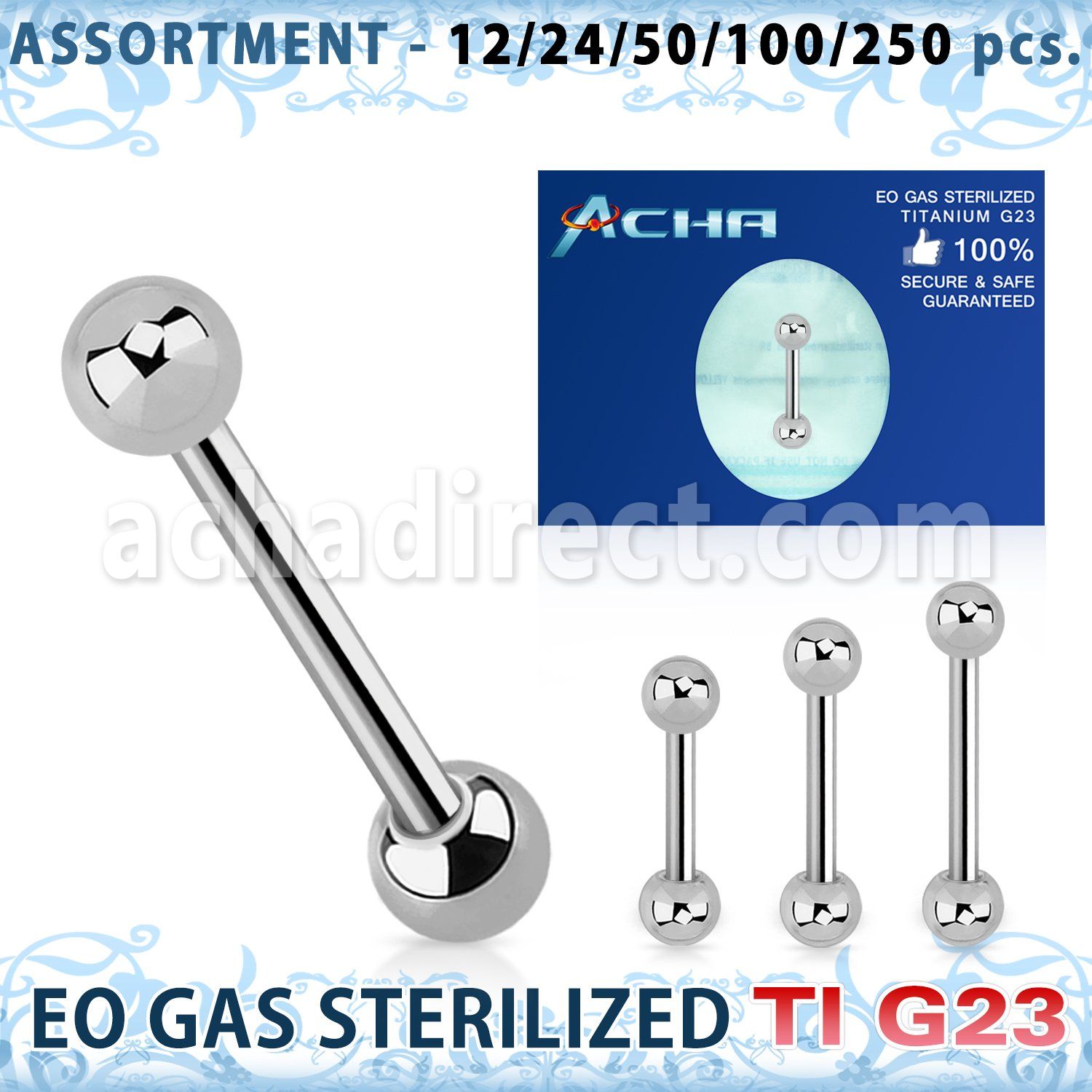 ublk481 sterilized titanium g23 eyebrow barbells with 3mm balls