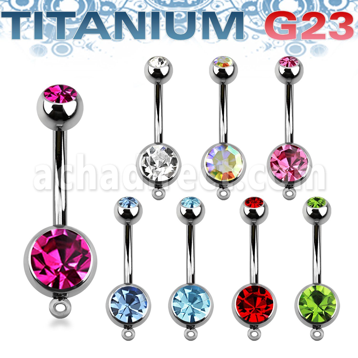 ubn2cgh titanium g23 banana with 8 5mm bezel jewel w hook