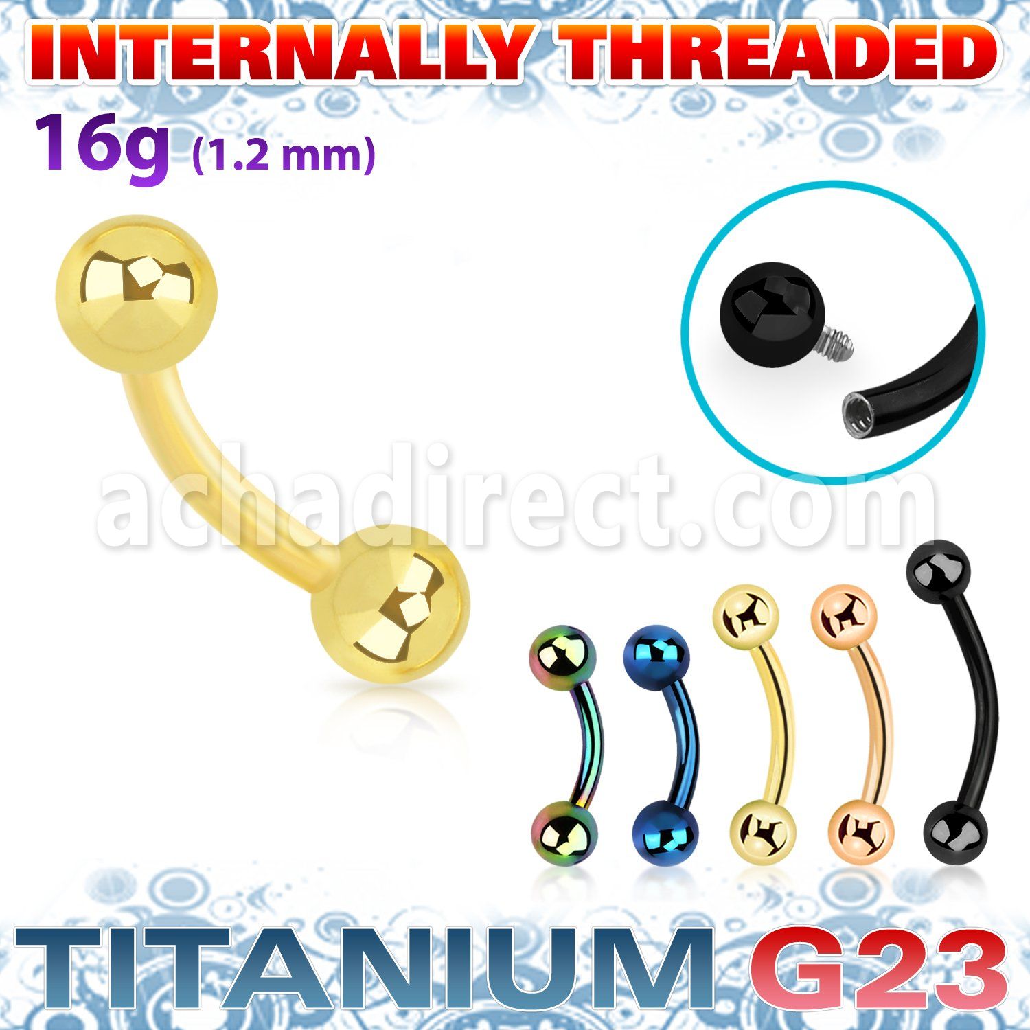 ubnebint pvd plated titanium g23 banana 16g balls internal