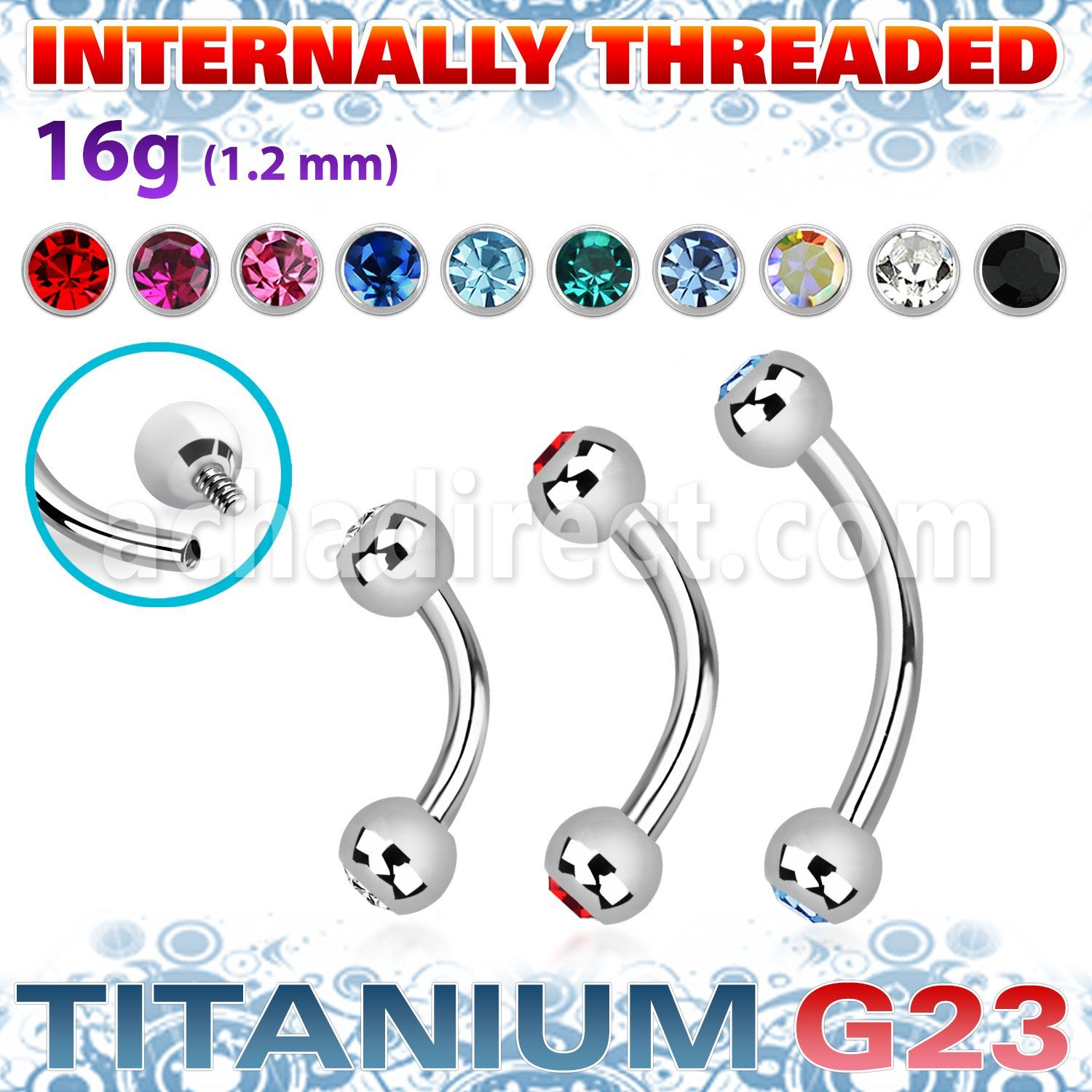 ubnejb3i titanium g23 internal banana 3mm jewel balls