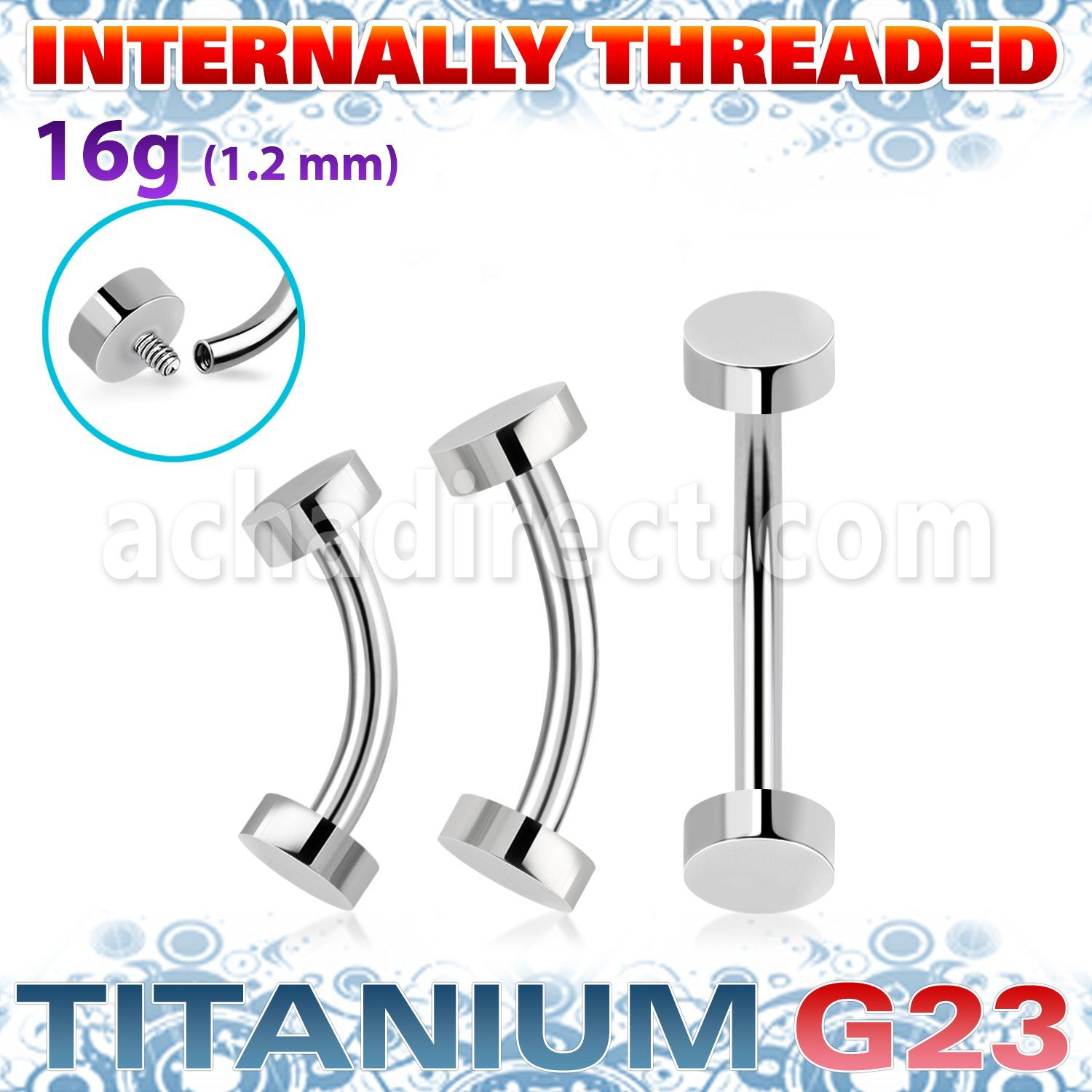ubnin2 titanium g23 banana flat round tops internal