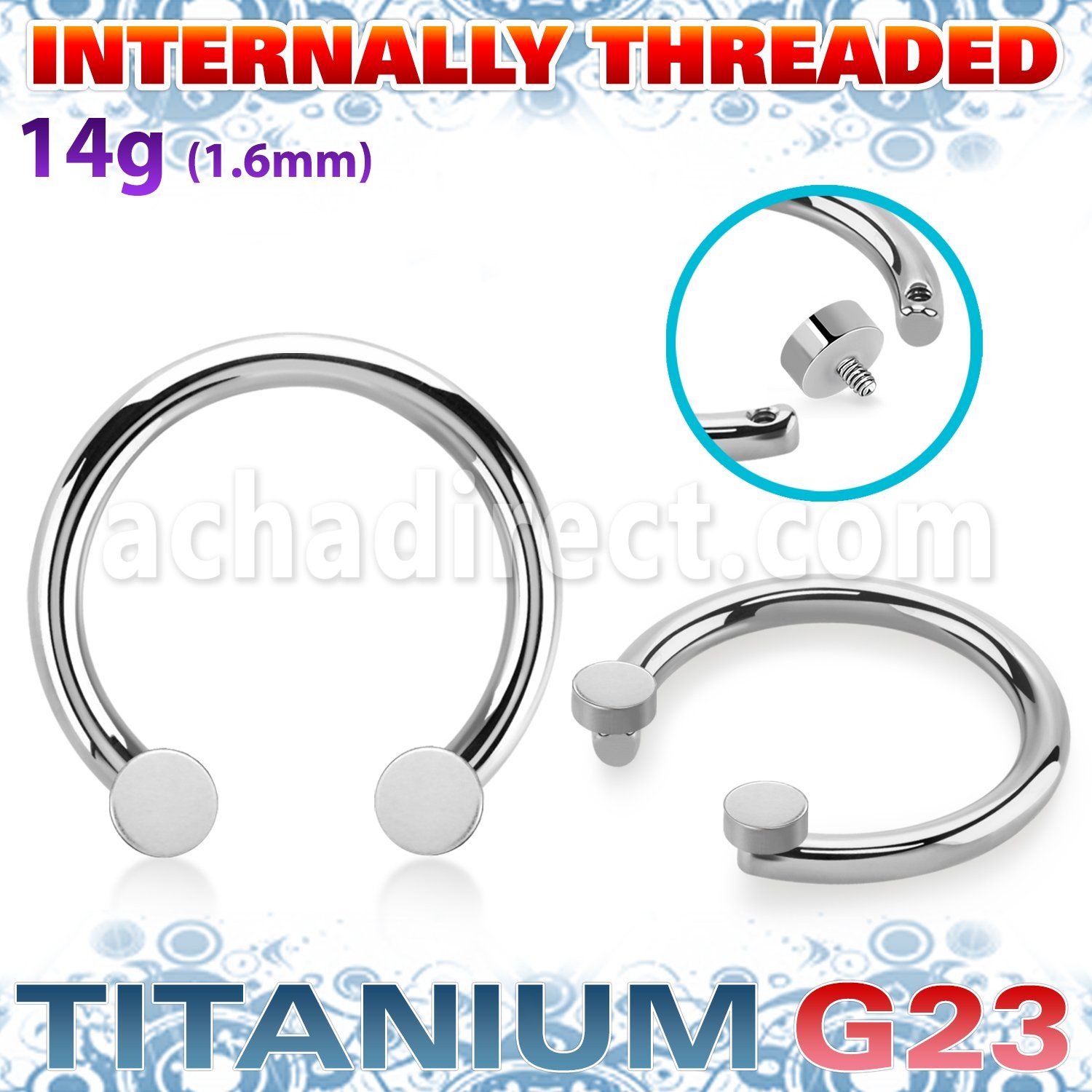 ucbrdih titanium g23 circular barbell round tops internal