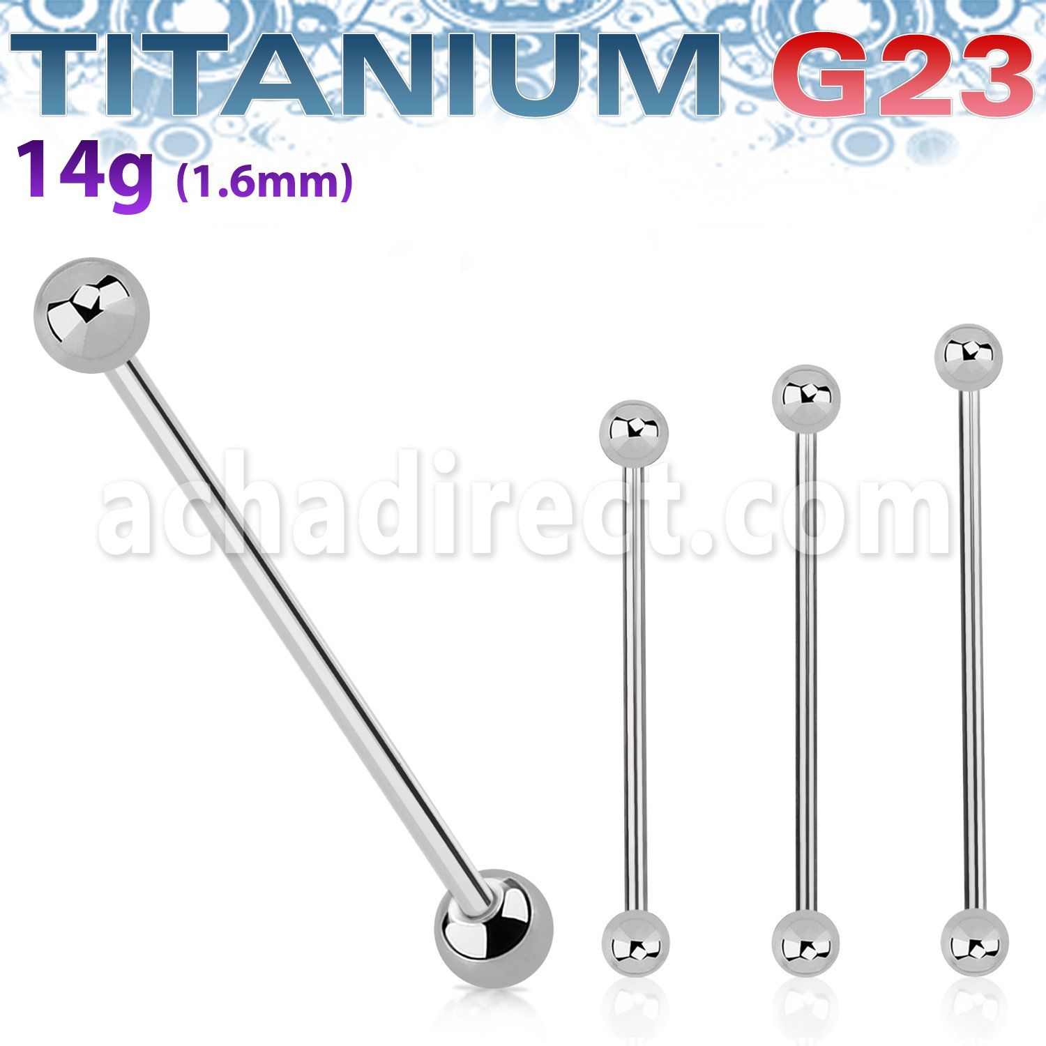 uindb titanium g23 industrial barbell with two 5mm balls