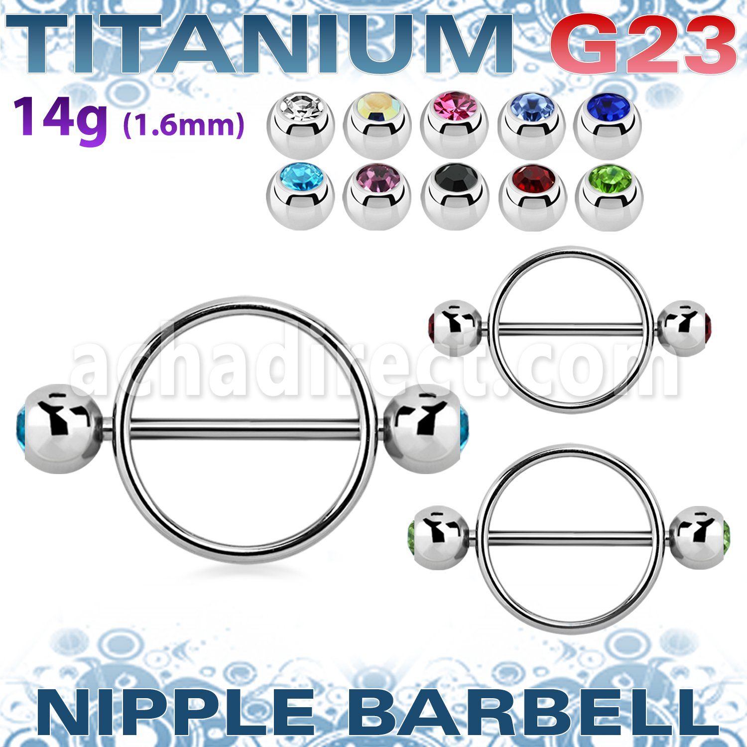 ujbnpe6 nipple shield w titanium bar w 2 bezel set jewel balls