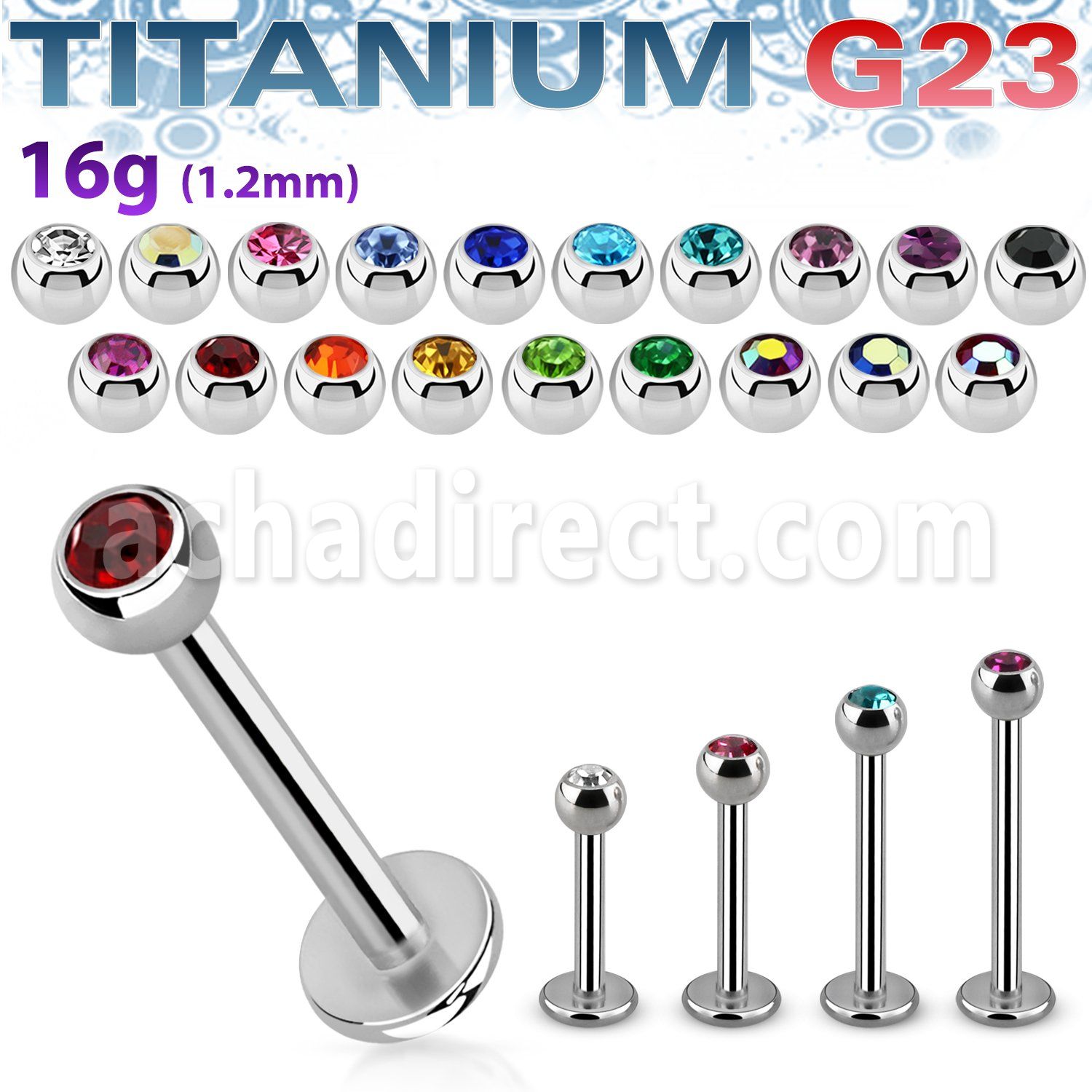 ulbc3 titanium g23 labret with 3mm bezel jewel ball