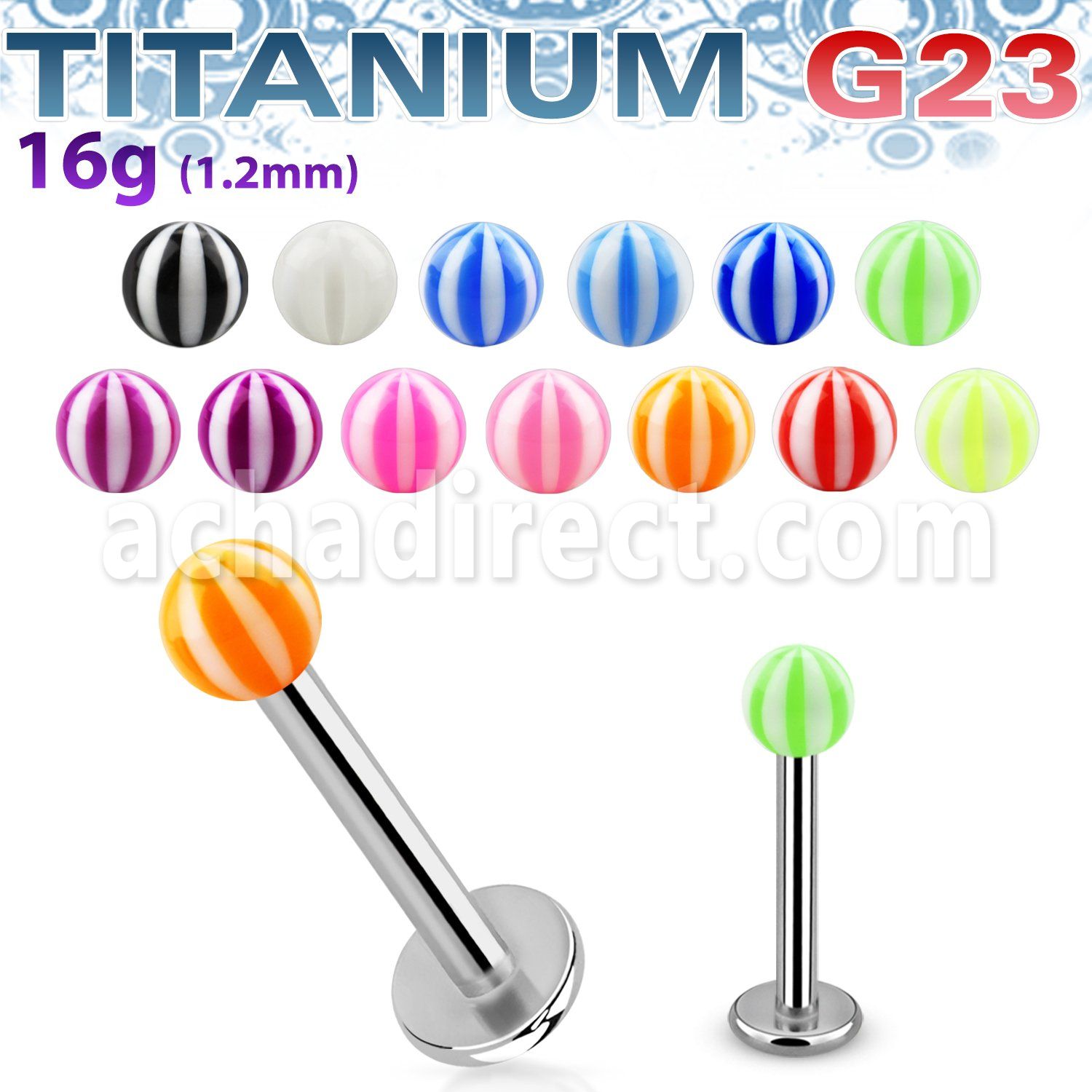 ulbeb3 titanium g23 labret w assorted acrylic uv beach balls