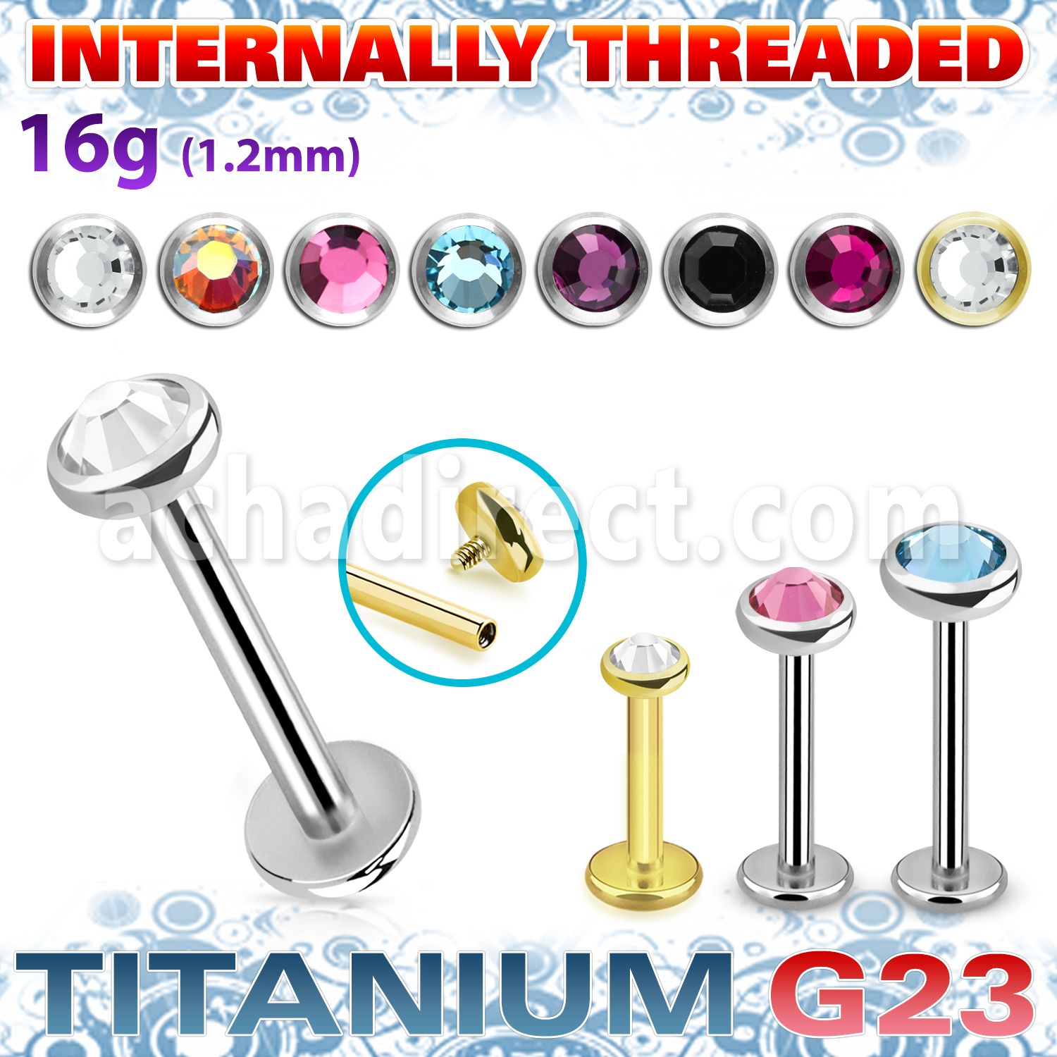 ulbin11 titanium g23 internally threaded labret 3to5 crystal
