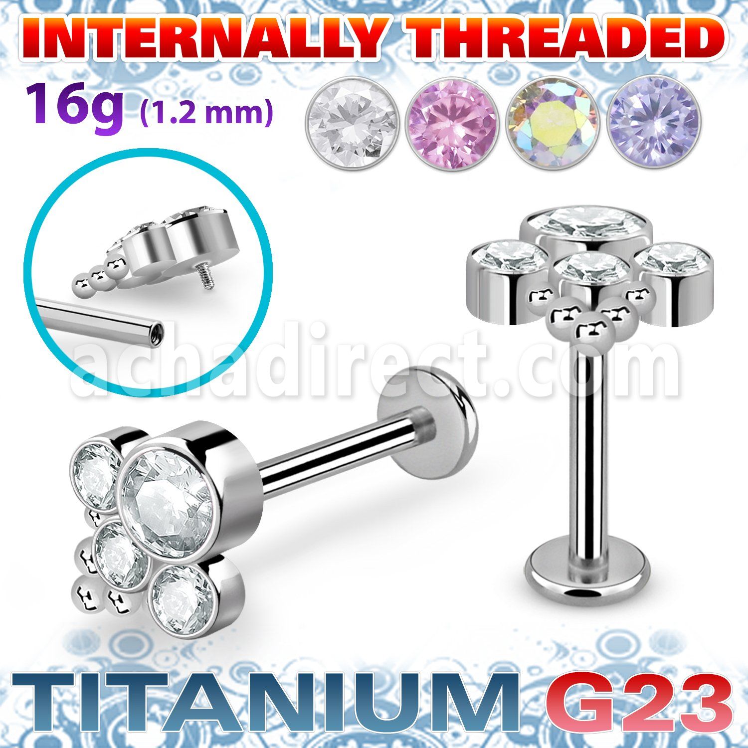 ulbin17 titanium g23 labret bohemian top cz internal