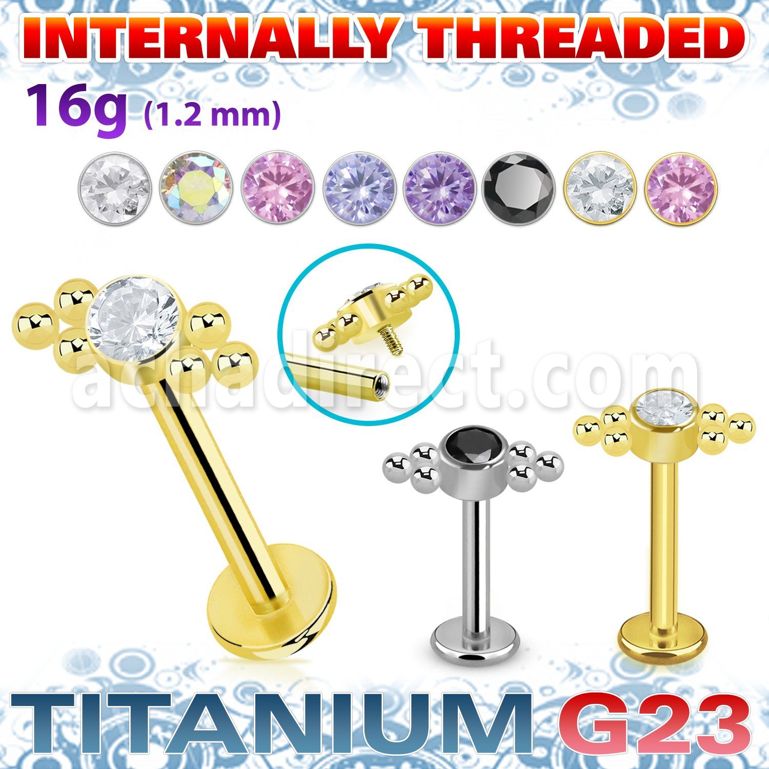ulbin21 titanium labret six balls cluster bezel cz internal