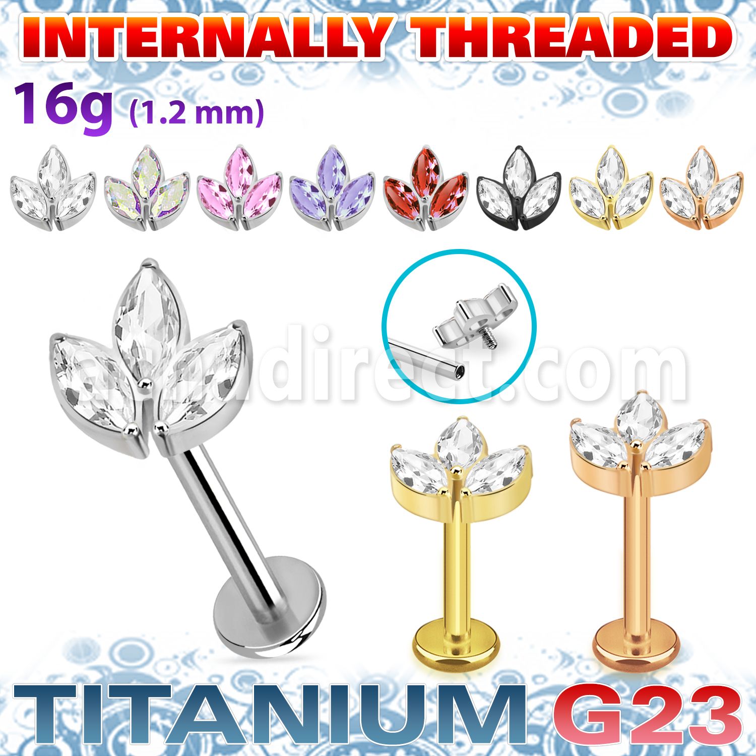 ulbin30 titanium g23 labret leaf top marquise cz internal