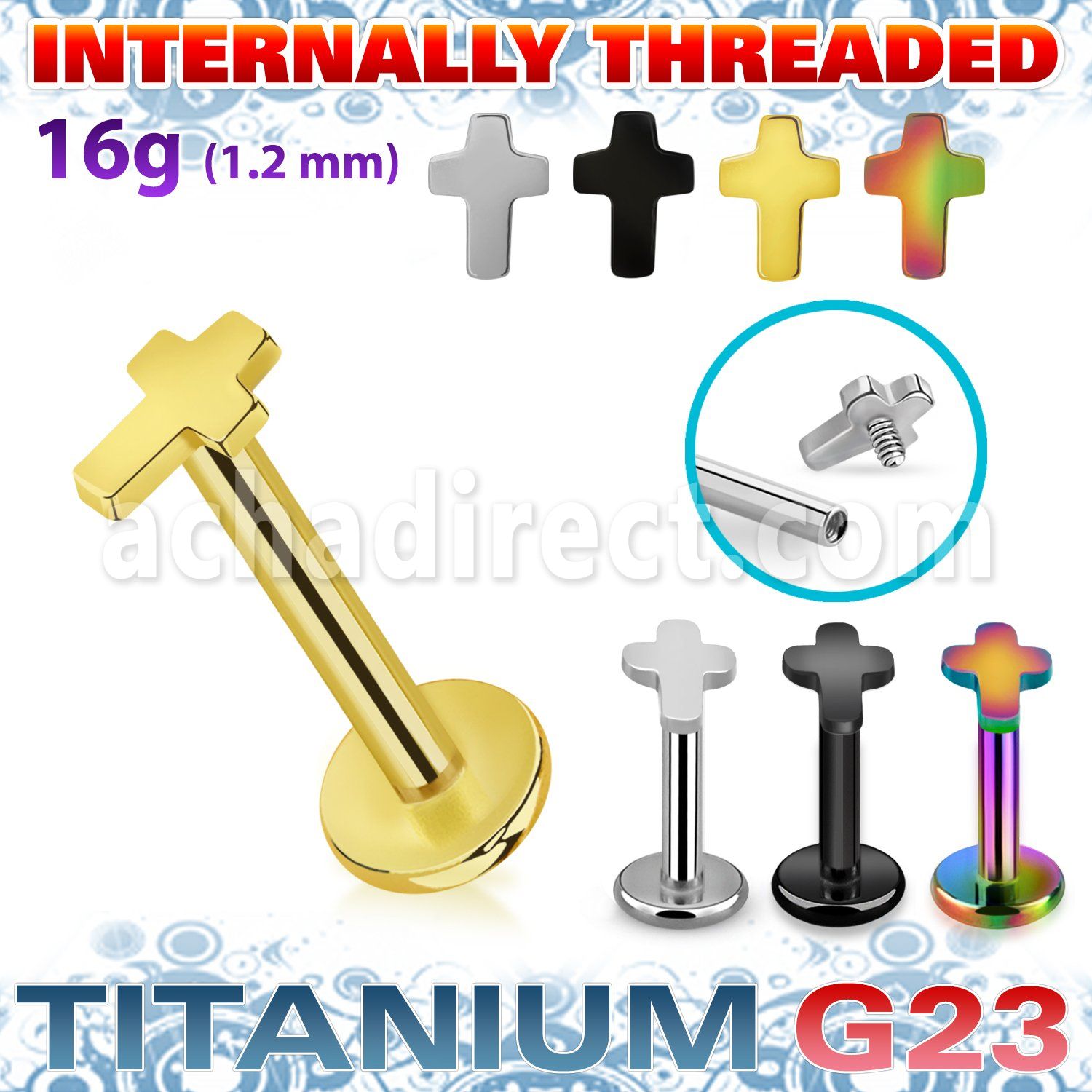 ulbin4 titanium g23 internally threaded labret 3mmby4mm flat