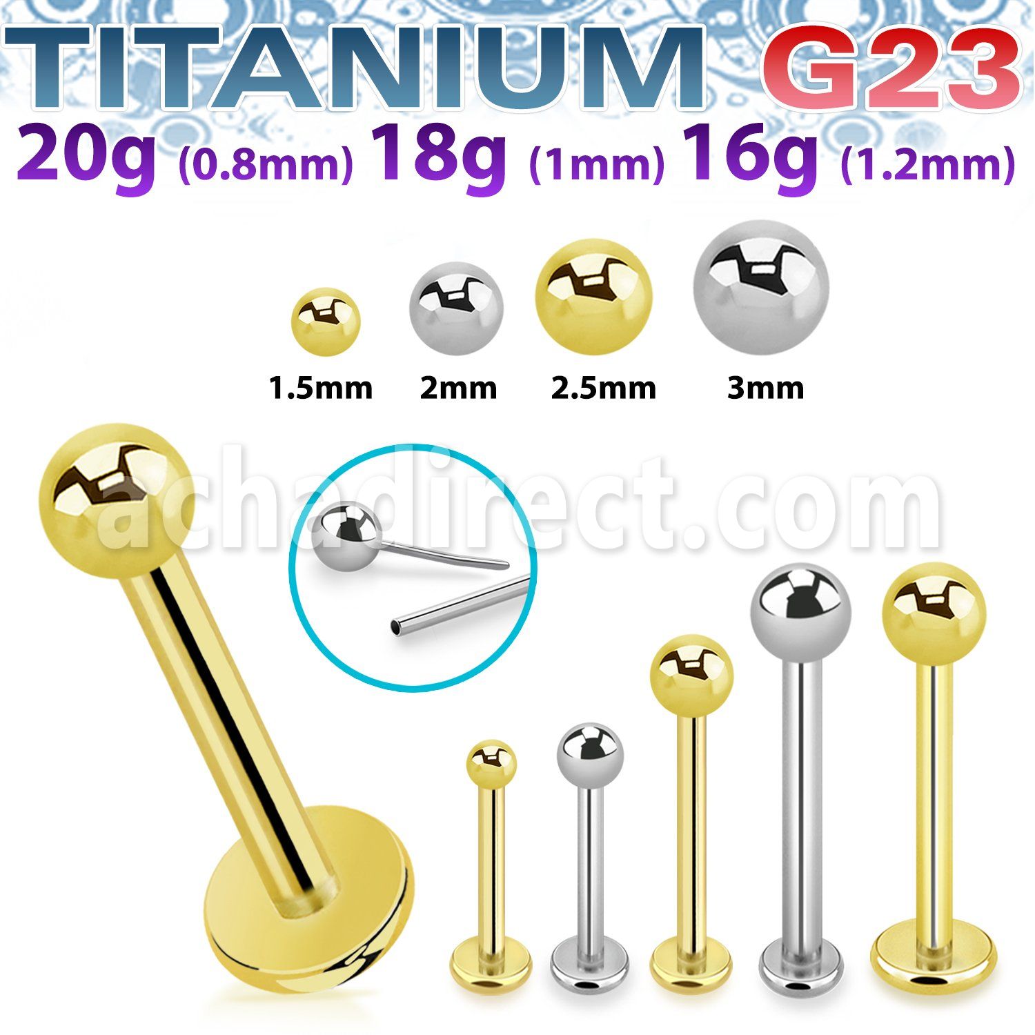 ulbnob titanium threadless push pin labret ball top
