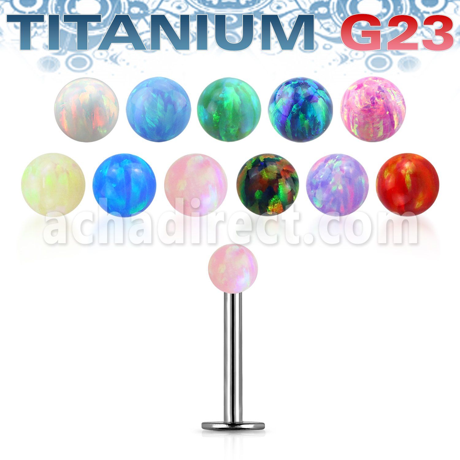 ulbop3 titanium g23 labret with a 3mm synthetic opal ball