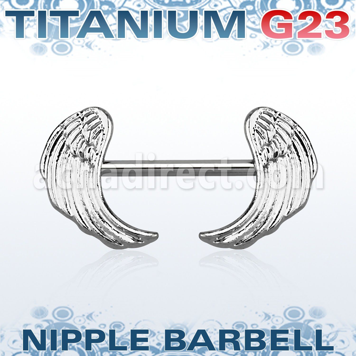 unpsh15 titanium g23 nipple barbell w two rhodium plated wings