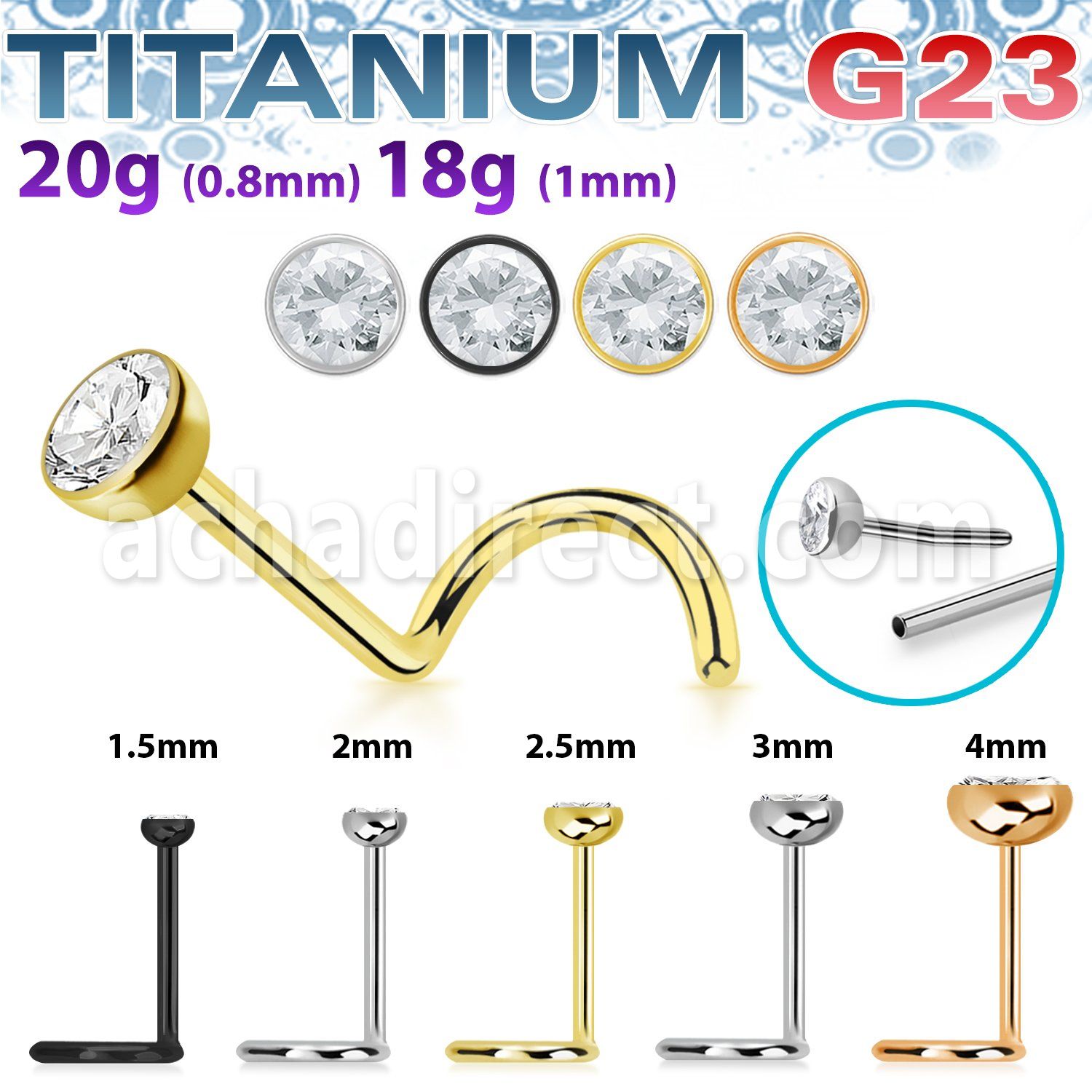 unswnoz titanium threadless push pin nose screw bezel cz