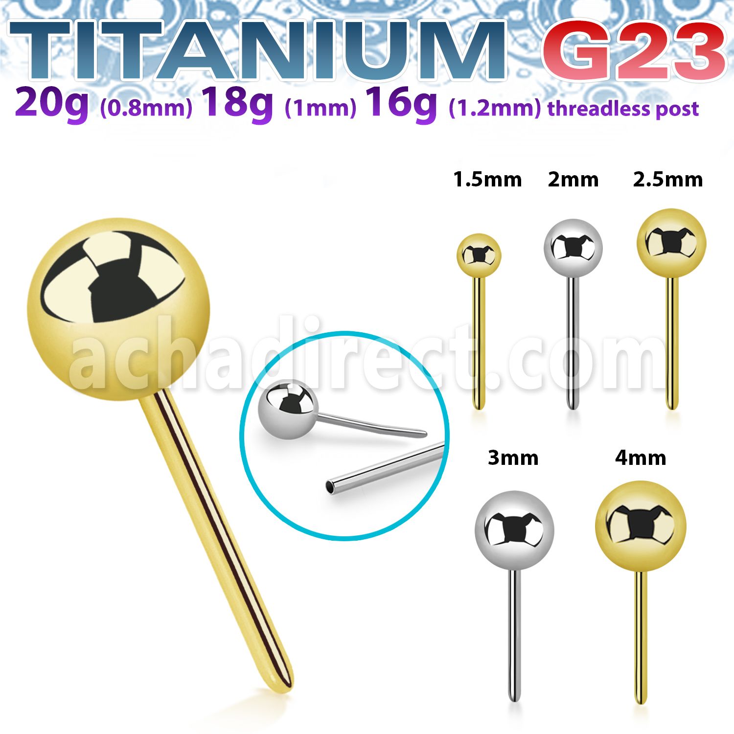 upinb titanium threadless push pin top ball