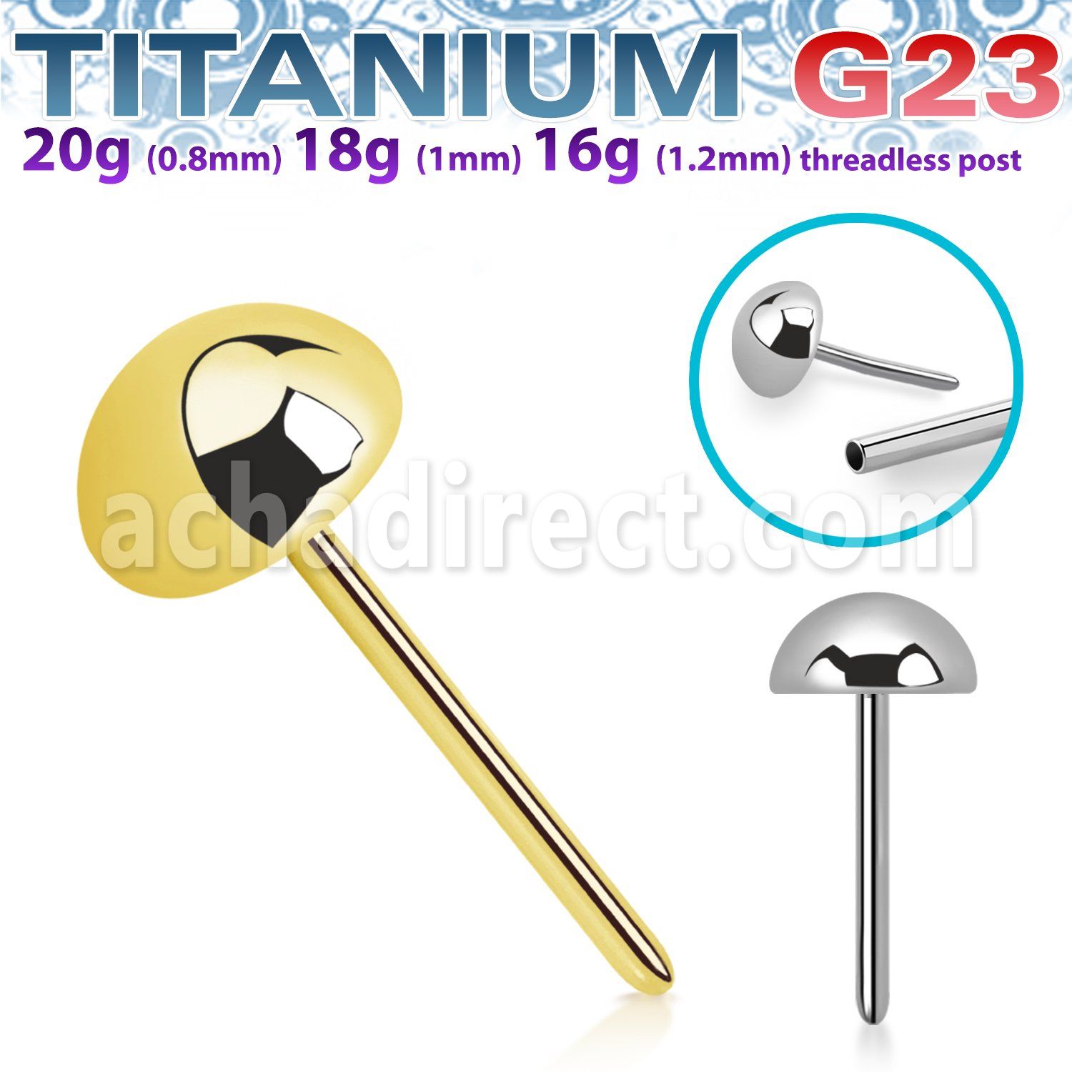 upinrd titanium threadless push pin top half ball