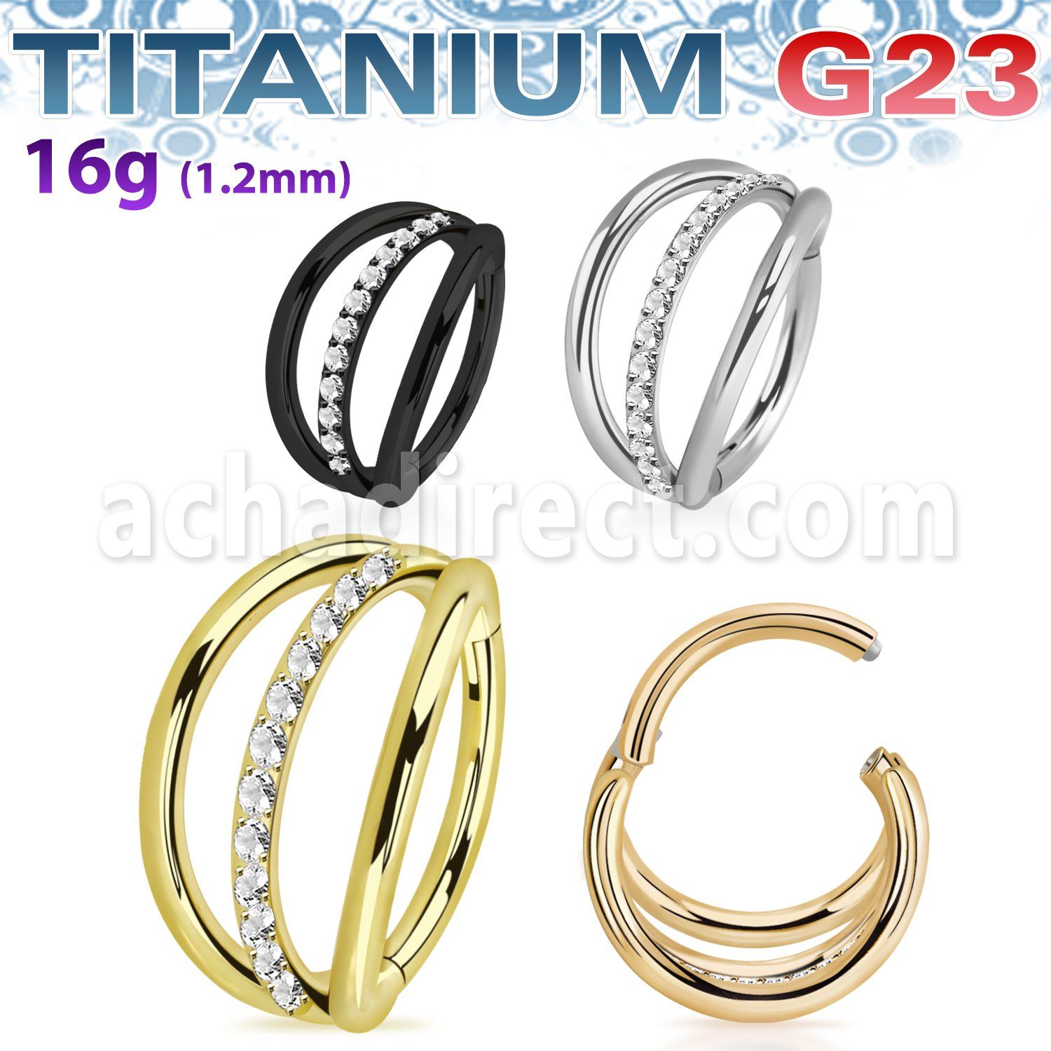 usgsh33 titanium hinged segment ring triple hoop rings cz
