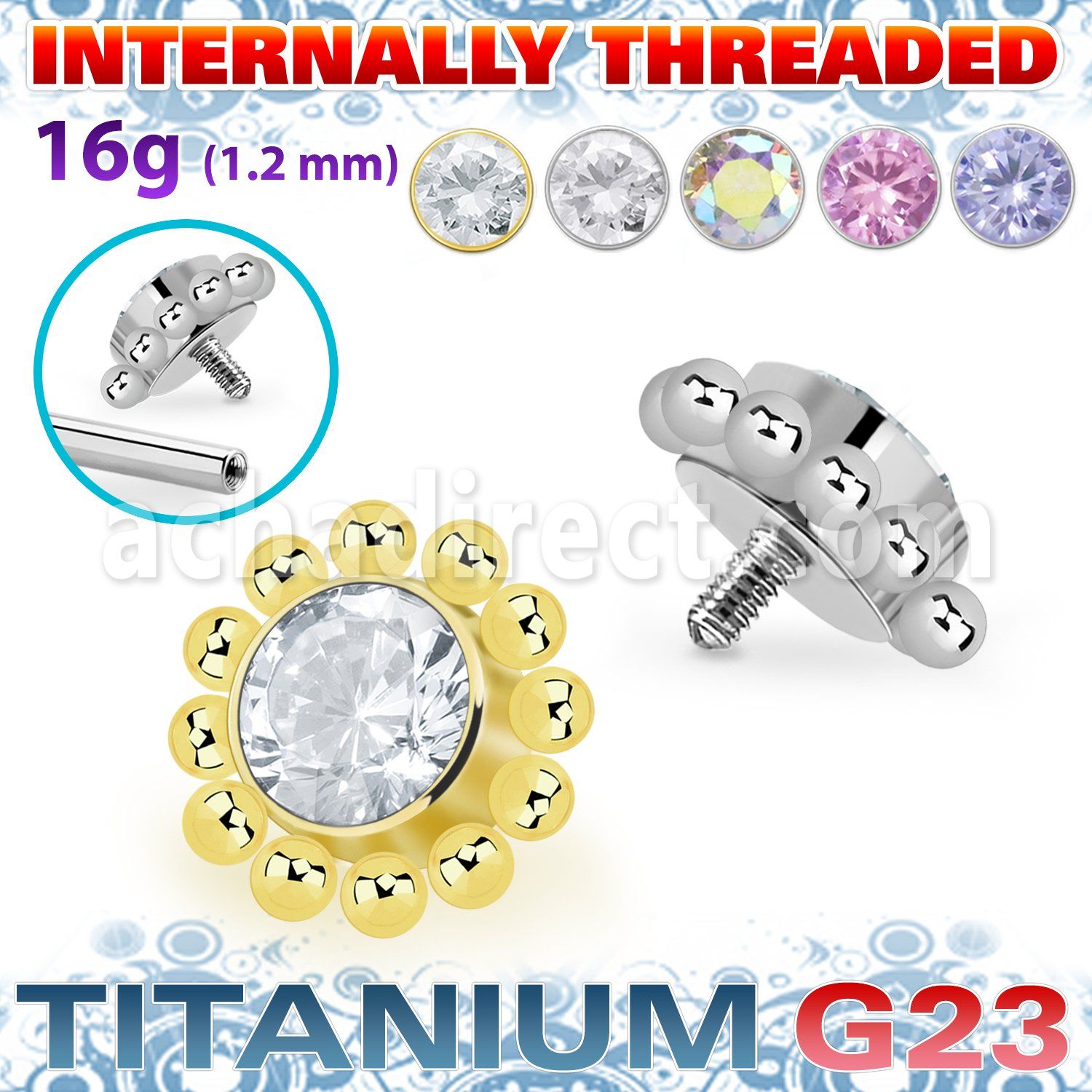 ushz6in titanium g23 flower shape top color cz plain balls