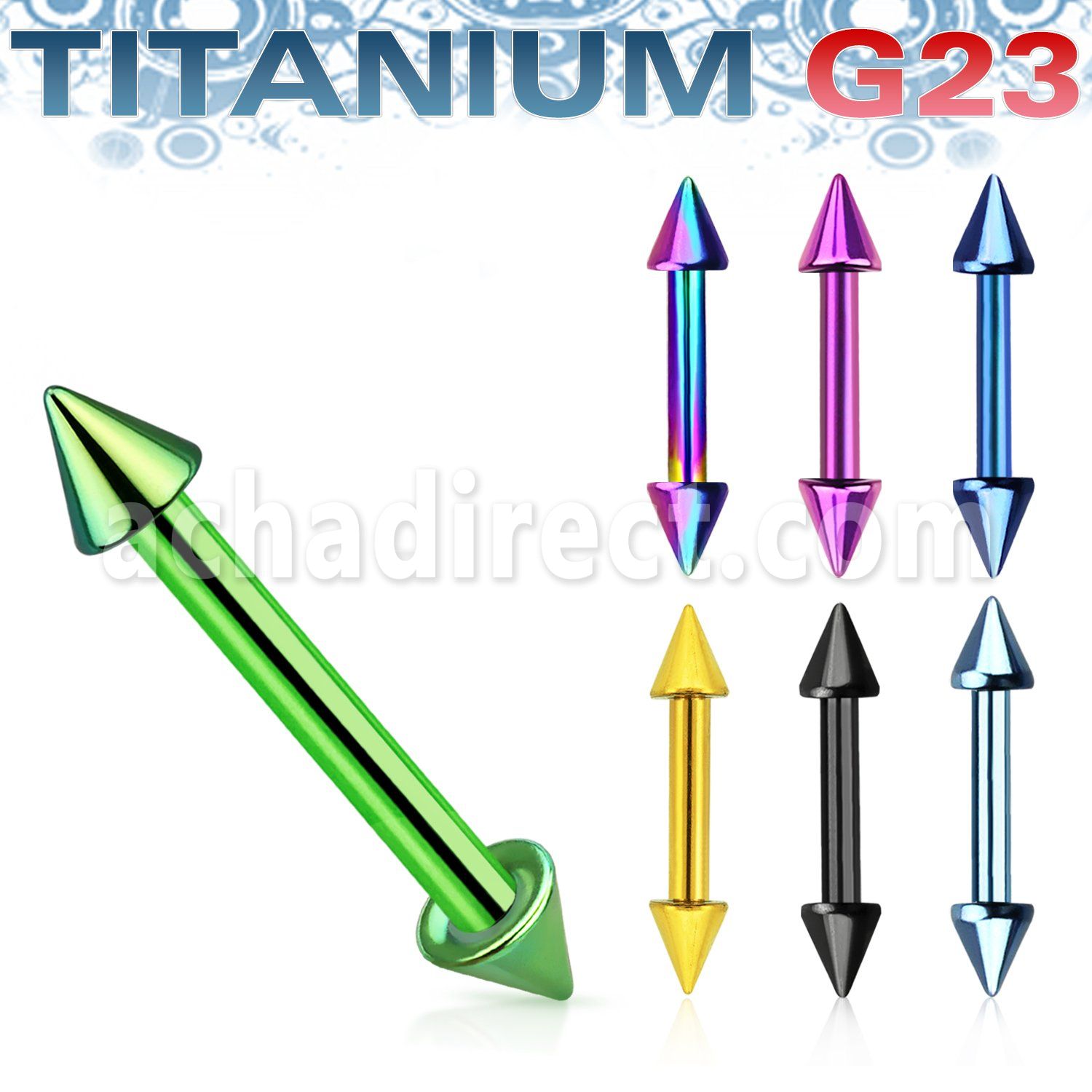 utbben25 anodized titanium g23 eyebrow helix barbell with cones