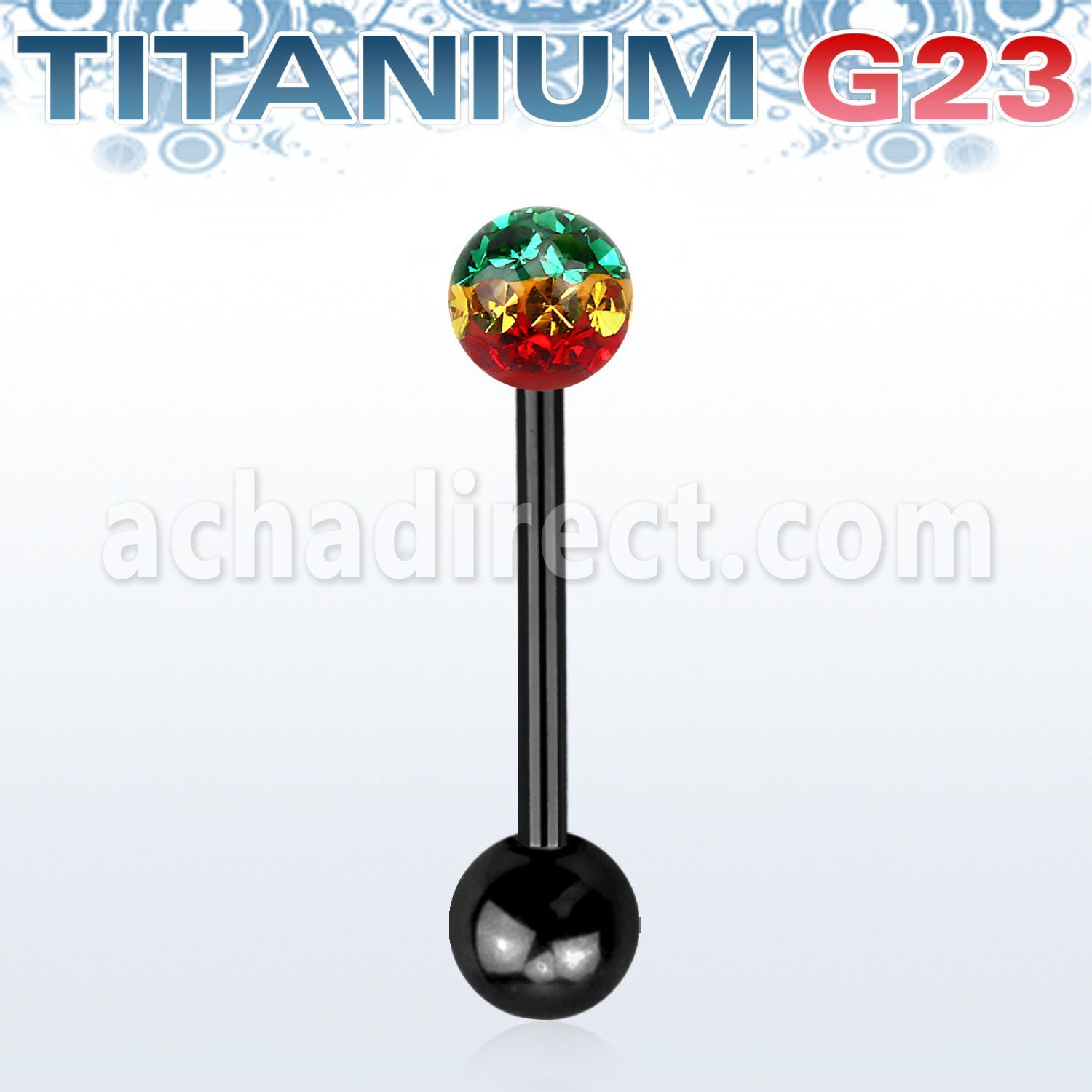 utbbfr5r anodized titanium g23 barbell w 5mm rasta ferido ball