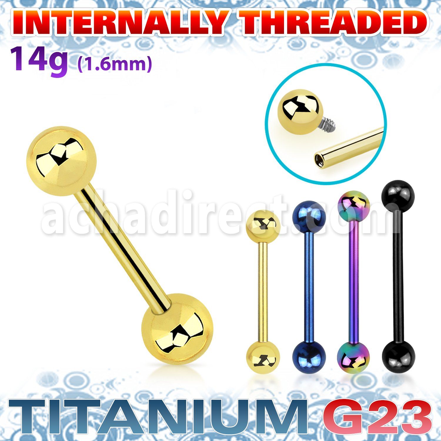 utbbsin pvd plated titanium barbell 14g balls internal