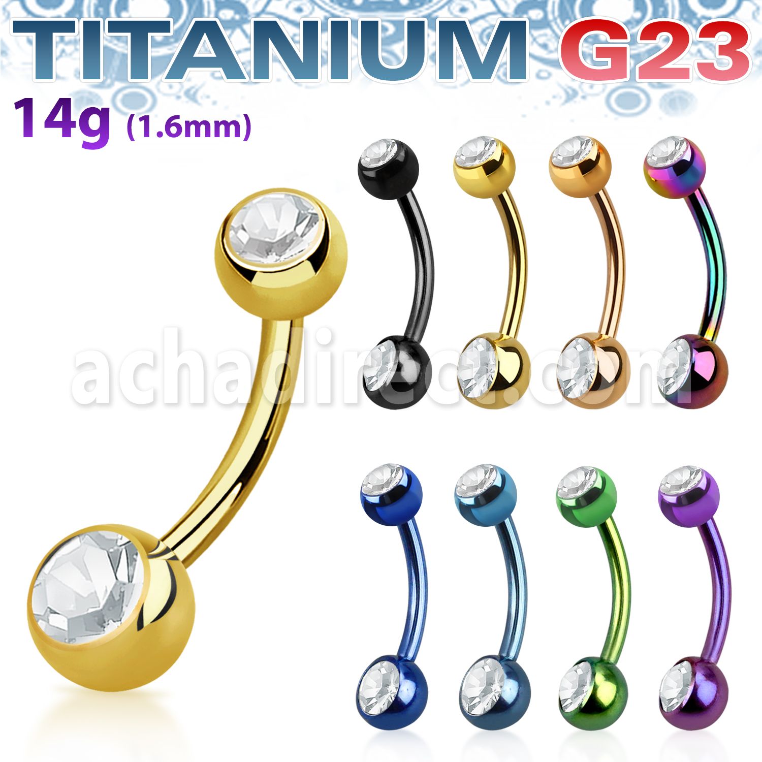 utbn2cs anodized titanium banana w 2 bezel jewel 5 6mm balls