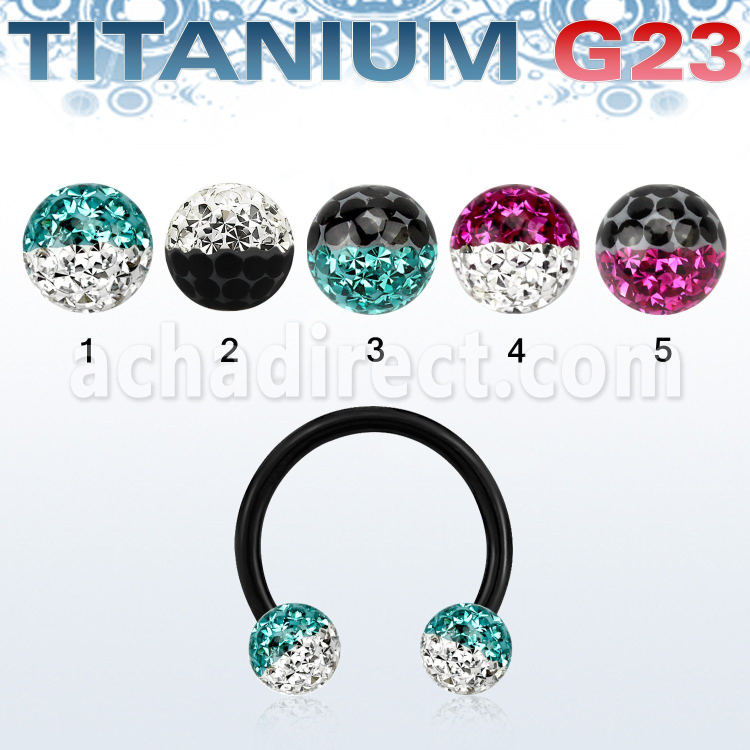 utcbfr6e anodized titanium g23 barbell w 6mm 2 color balls