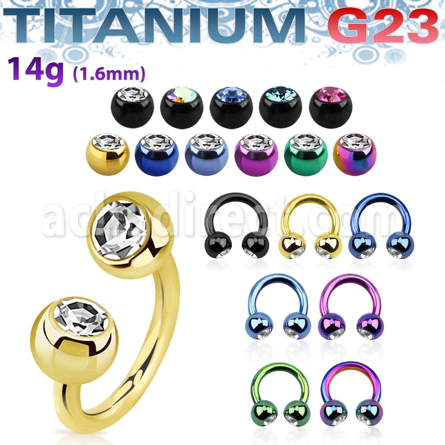 utcbjb5 anodized titanium g23 circular barbell 5mm jewel balls