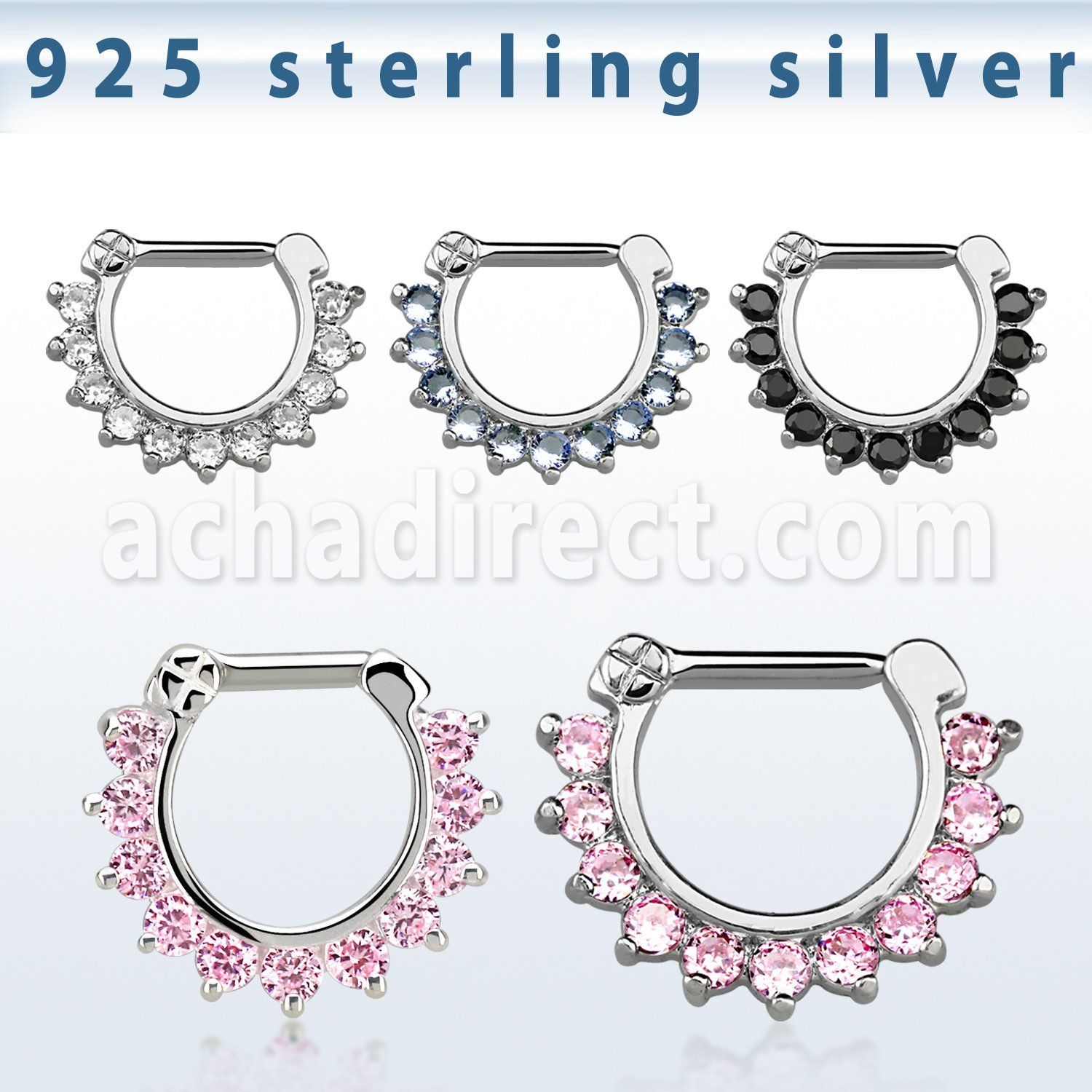 vsepc14 925 silver septum clicker 1.6mm small prong set cz stone