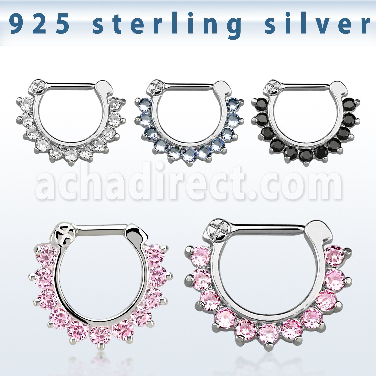 vsepc16 925 silver septum clicker 1.2mm small prong set cz stone