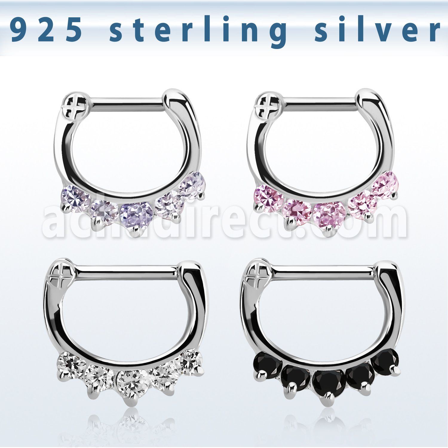 vsepq16 silver septum clicker 13g w 1 big cz 4 small cz