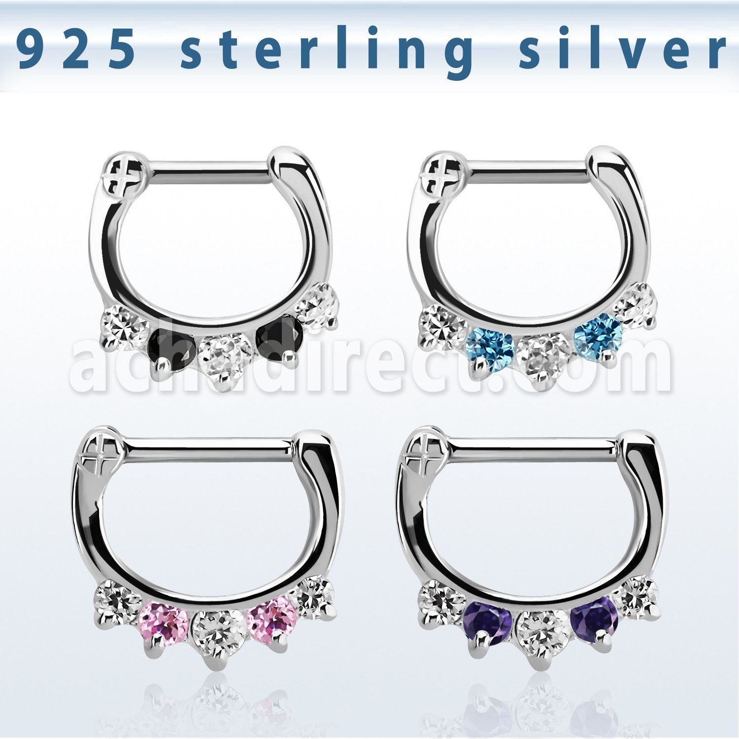 vsepqx16 silver septum clicker 13g w 1 big cz 4 small cz mix