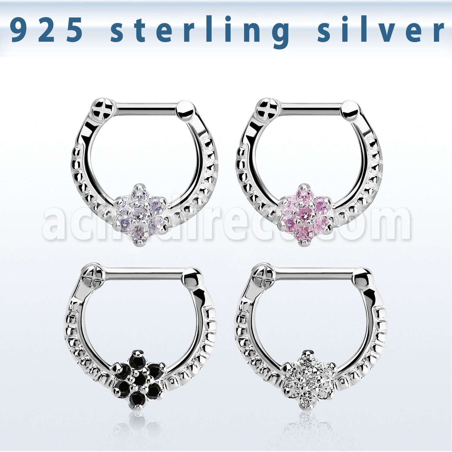 vsepr16 silver septum clicker 14g w a flower made from cz stone