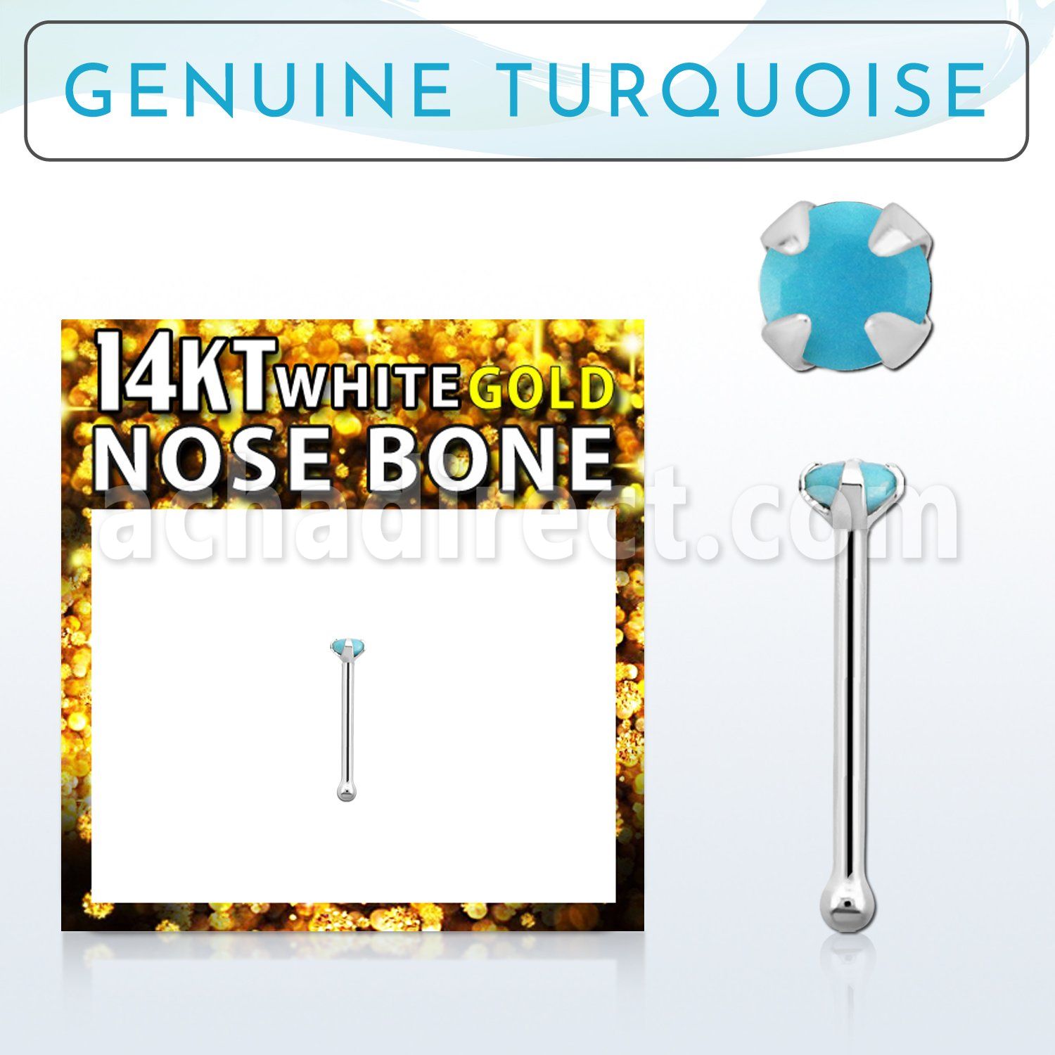wnbge7 14kt white gold nose bones w 2mm prong set turquoise