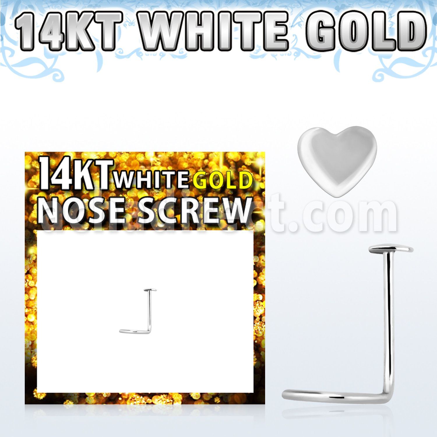 wsht 14kt white nose screw w a 2 5mm heart shaped top