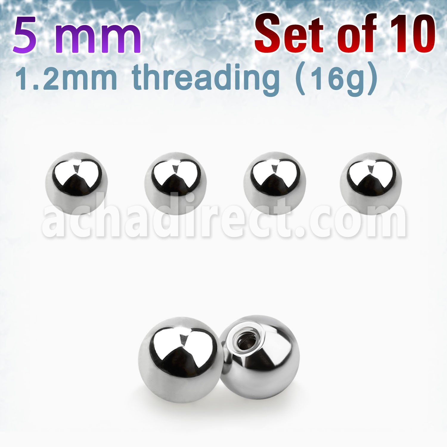 xbal5s pack of 5mm 316l steel balls w 1 2mm threading 16g