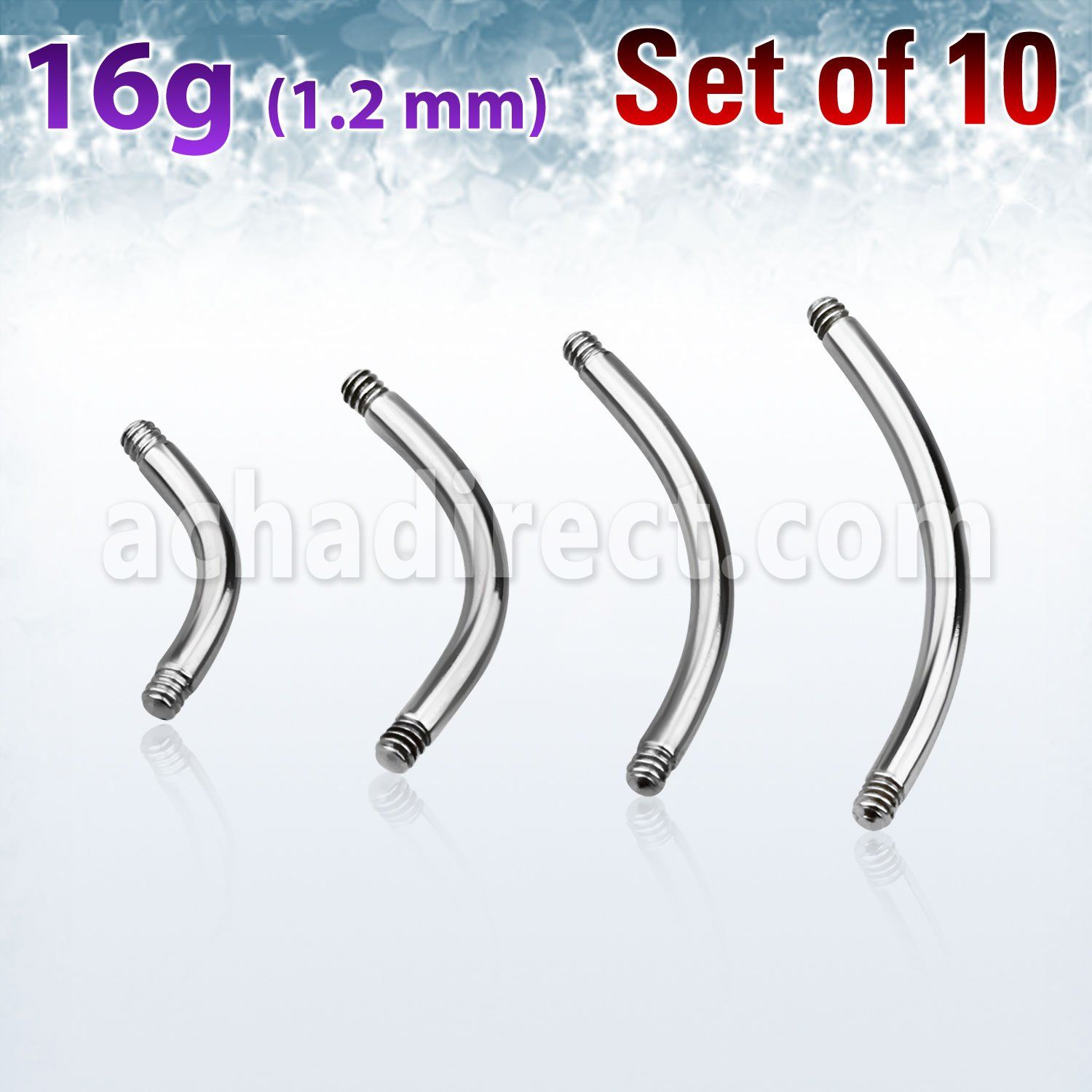 xbn16g pack of 316l steel eyebrow banana post threading 1 2mm