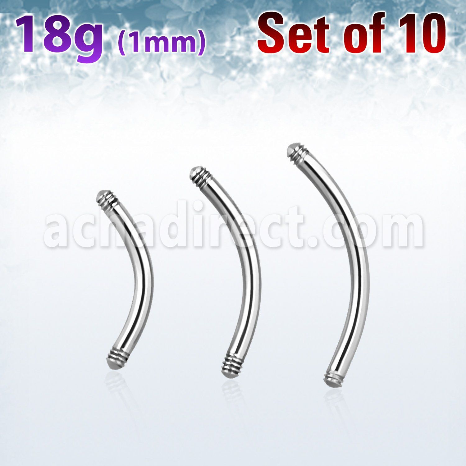 xbn18g pack of 316l steel eyebrow banana posts