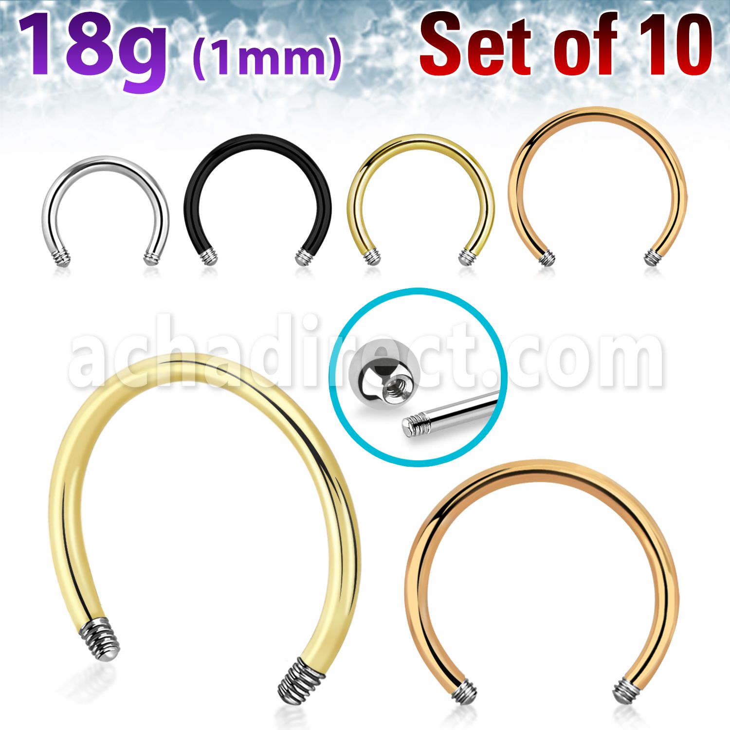 xcb18g pack of 10 pcs of 316l steel circular barbell posts
