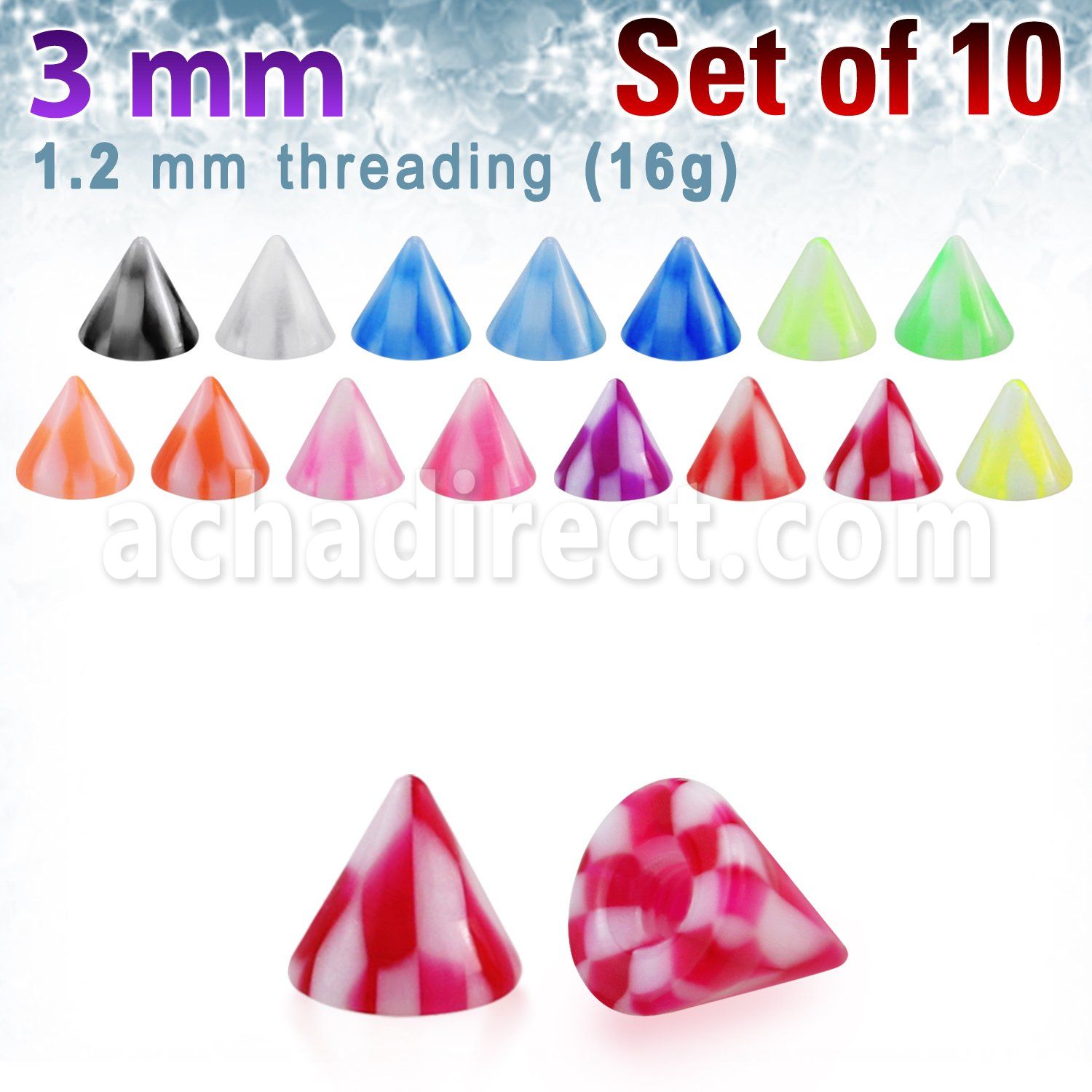xckcn3 pack of 10 pcs of 3mm acrylic checkered cones