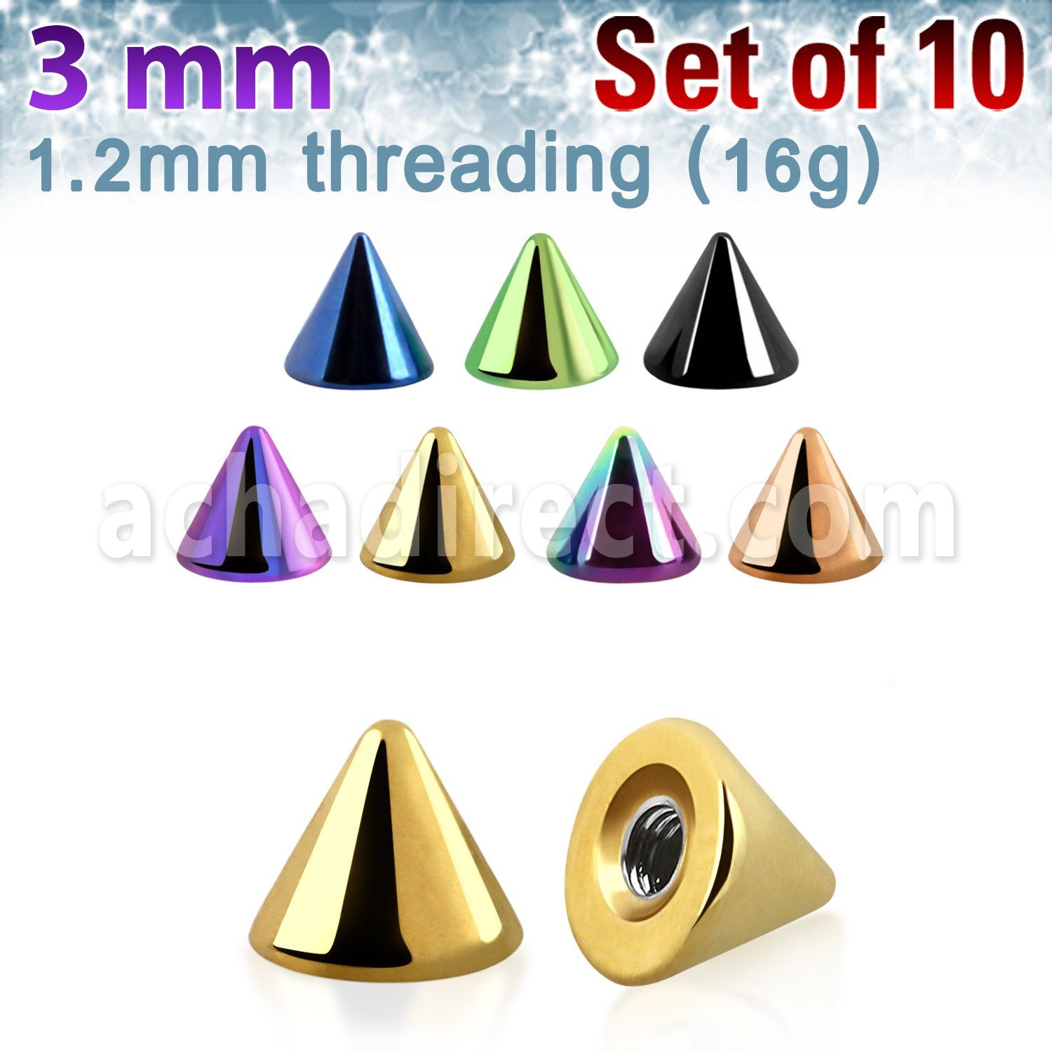 xcnt3s pack of 10 pcs of 3mm anodized surgical steel cones