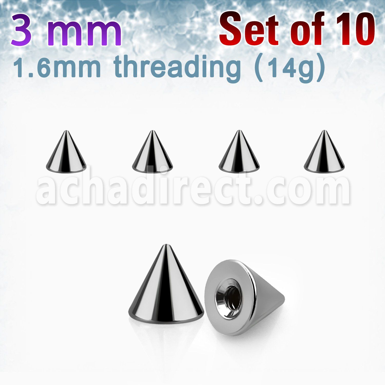 xcon3g pack of 10 pcs of 3mm high polished 316l steel cones