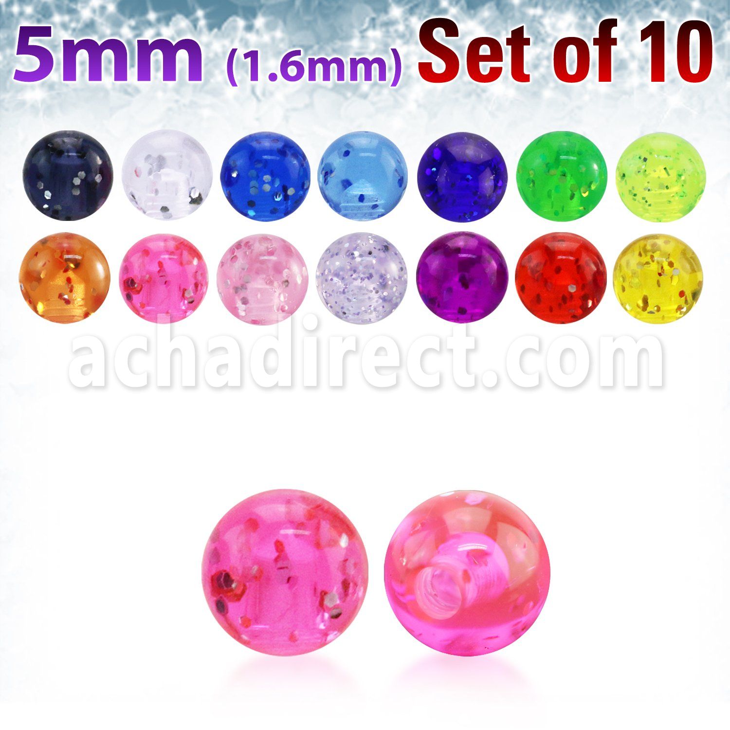 xgtb5 pack of 5mm acrylic glitter balls threading 1 6mm