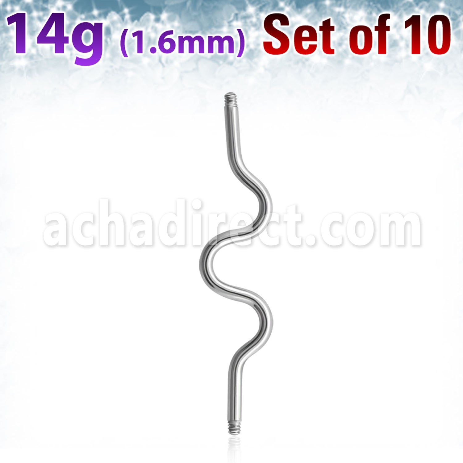 xina14g pack of 10 pcs of 316l steel industrial zig zag barbell