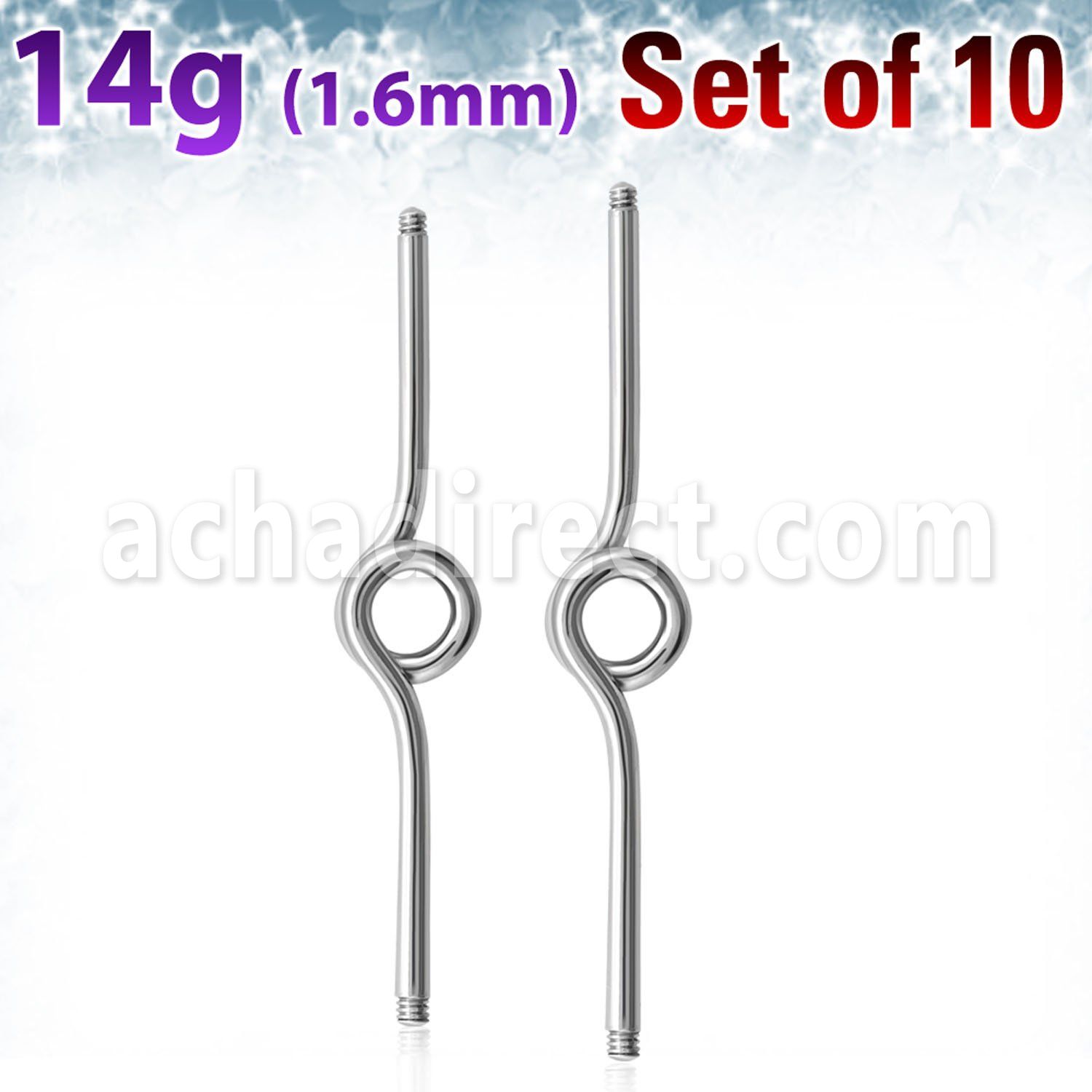xinb14g pack of 316l steel industrial loop barbell 14g 1 6mm