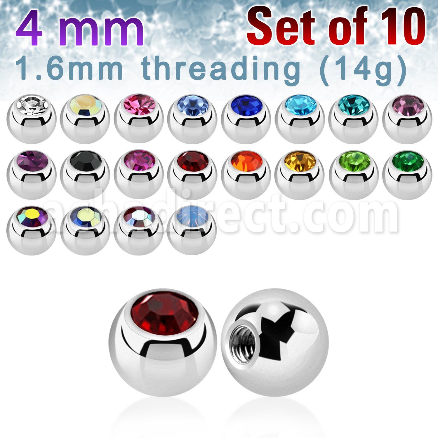 xjb4 pack of high polished 316l steel balls w bezel crystal