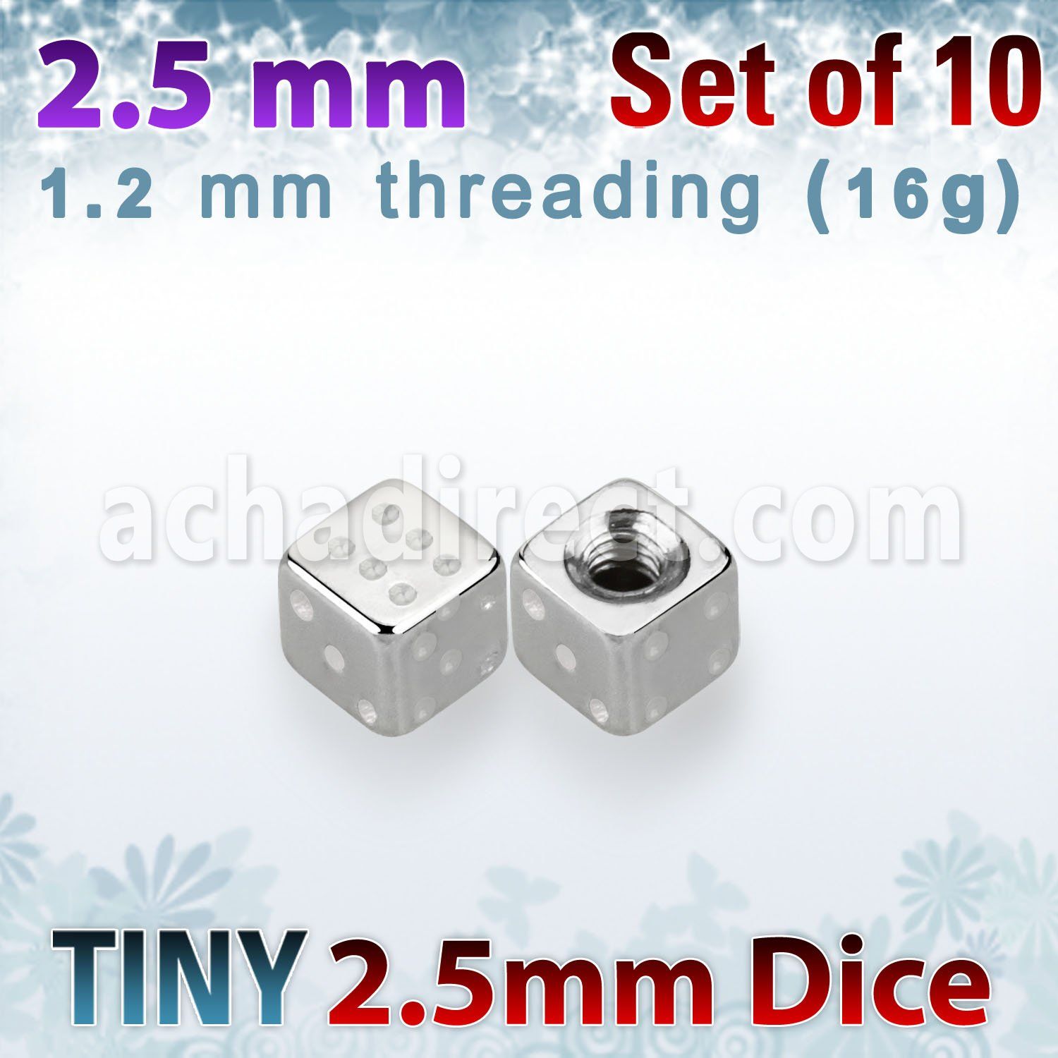 xsdi25 pack of 2 5mm 316l steel dices threading 16g 1 2mm